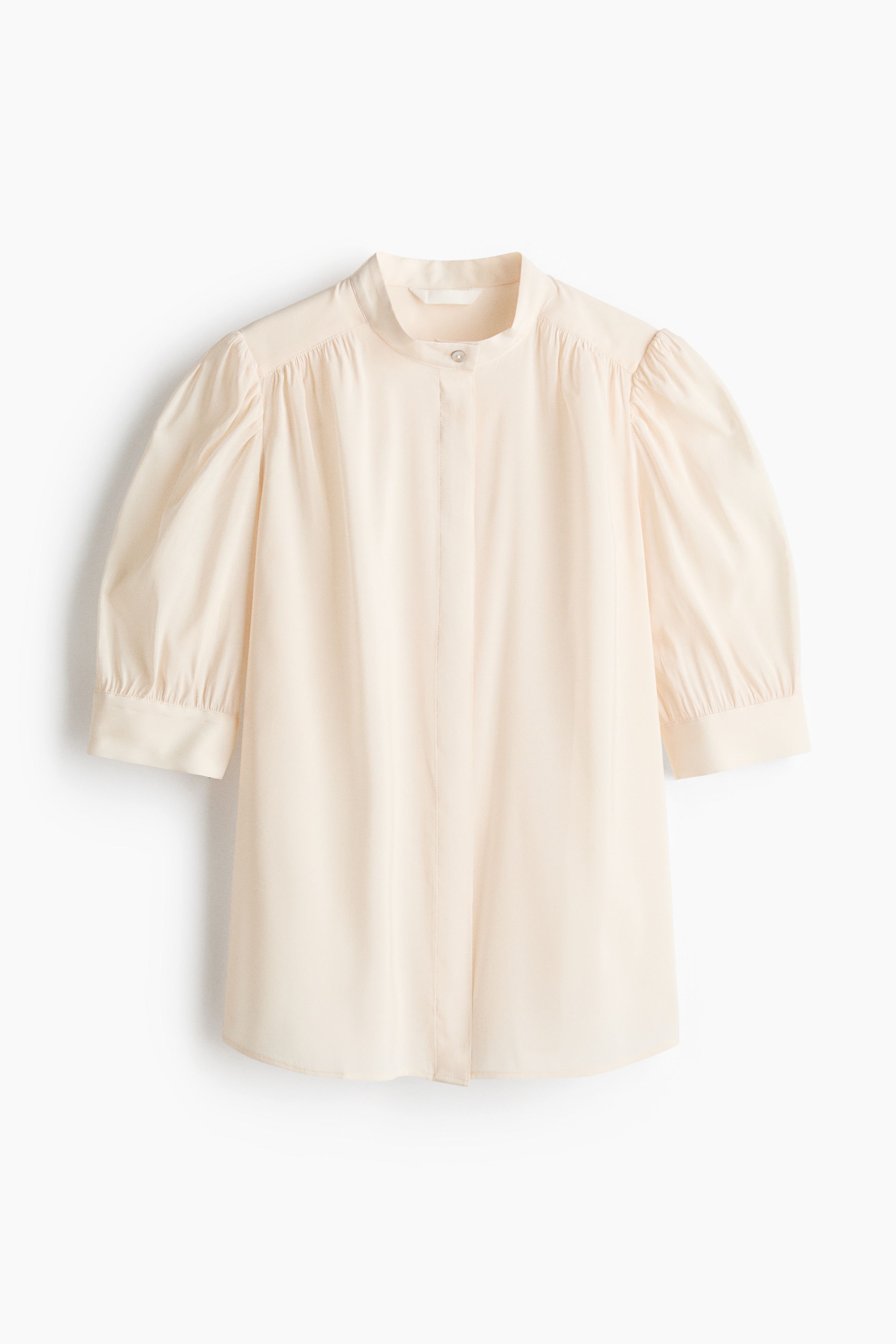 Puff-sleeved blouse - Light beige/White/Red striped