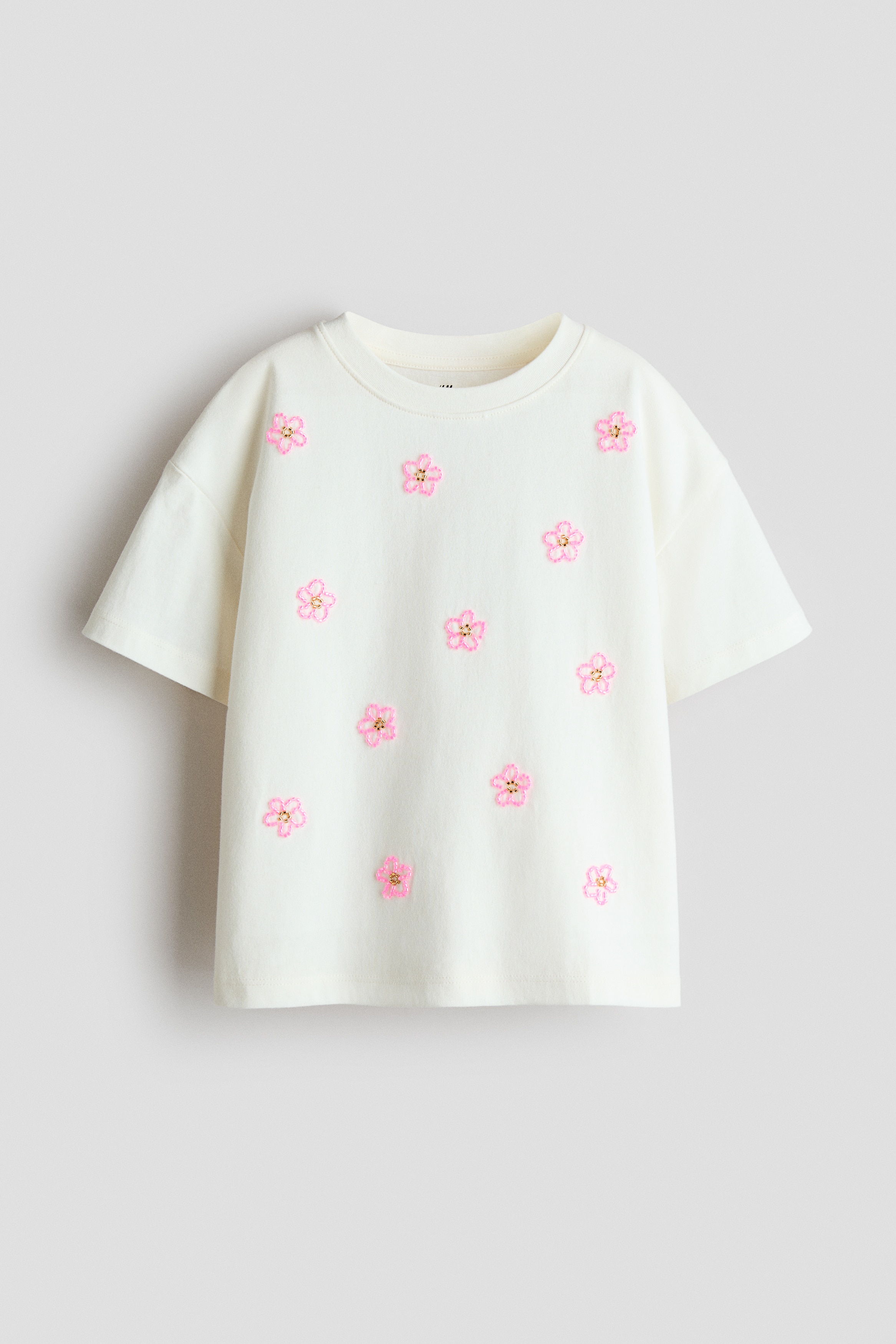 T-shirt en coton avec applications - Ivoire/fleurs/Ivoire/Spread love