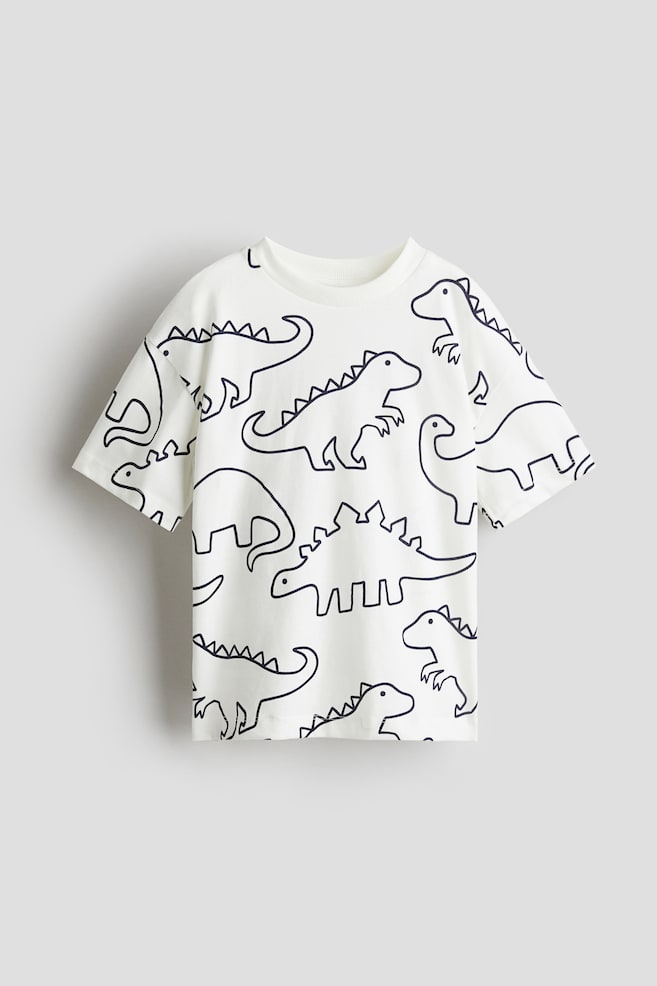 Loose-Fit Printed T-Shirt - White/dinosaurs/Green/Tiger - 1