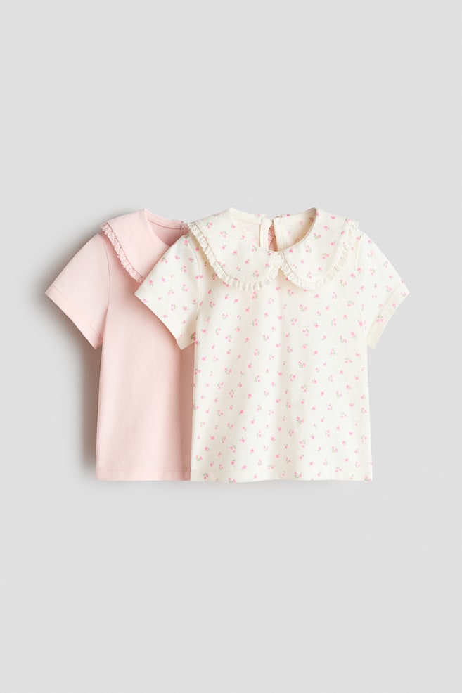 2-Pack Cotton Tops with Collar - Light pink/floral - 1
