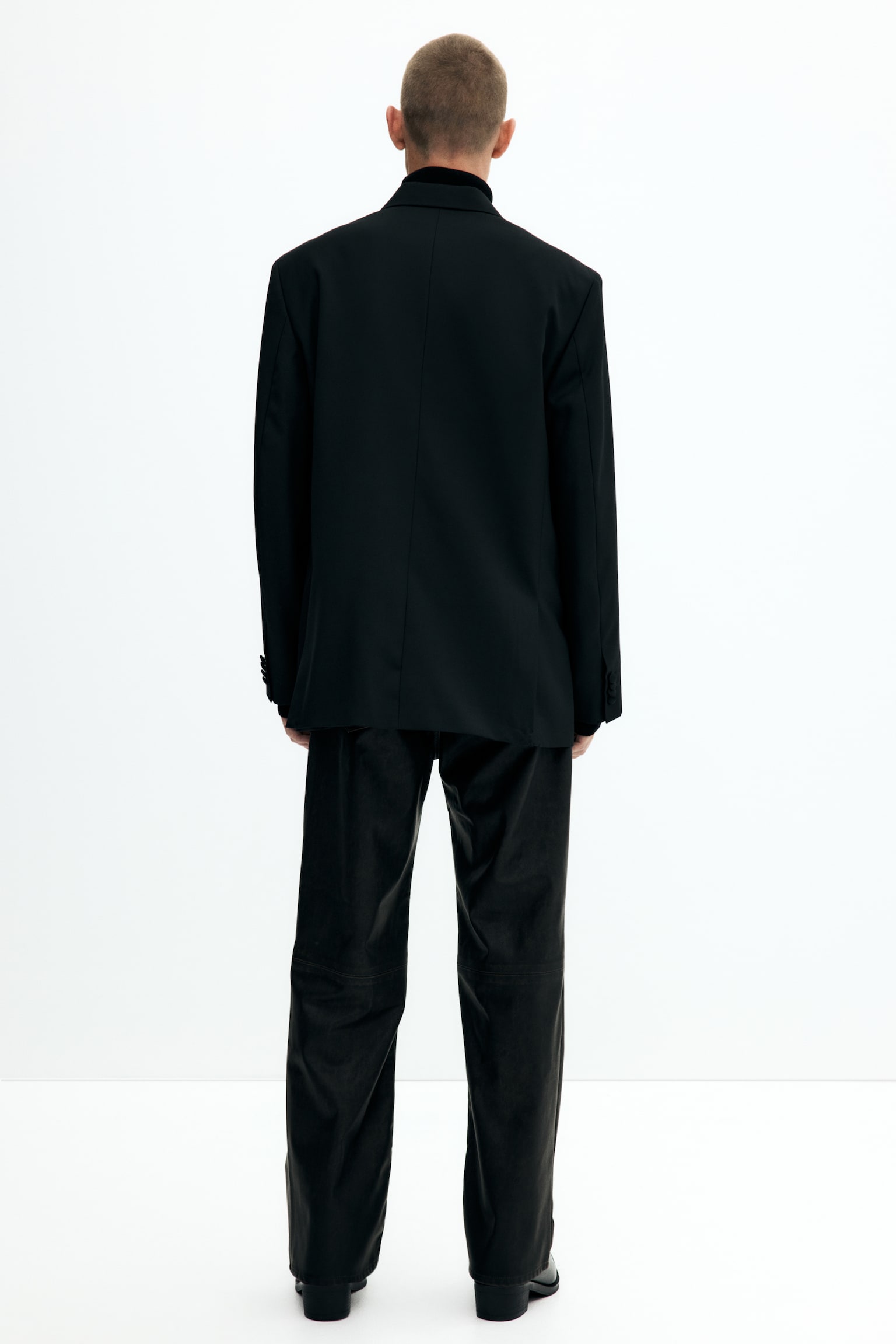 Relaxed Fit Wool-blend tuxedo jacket - Black - 4