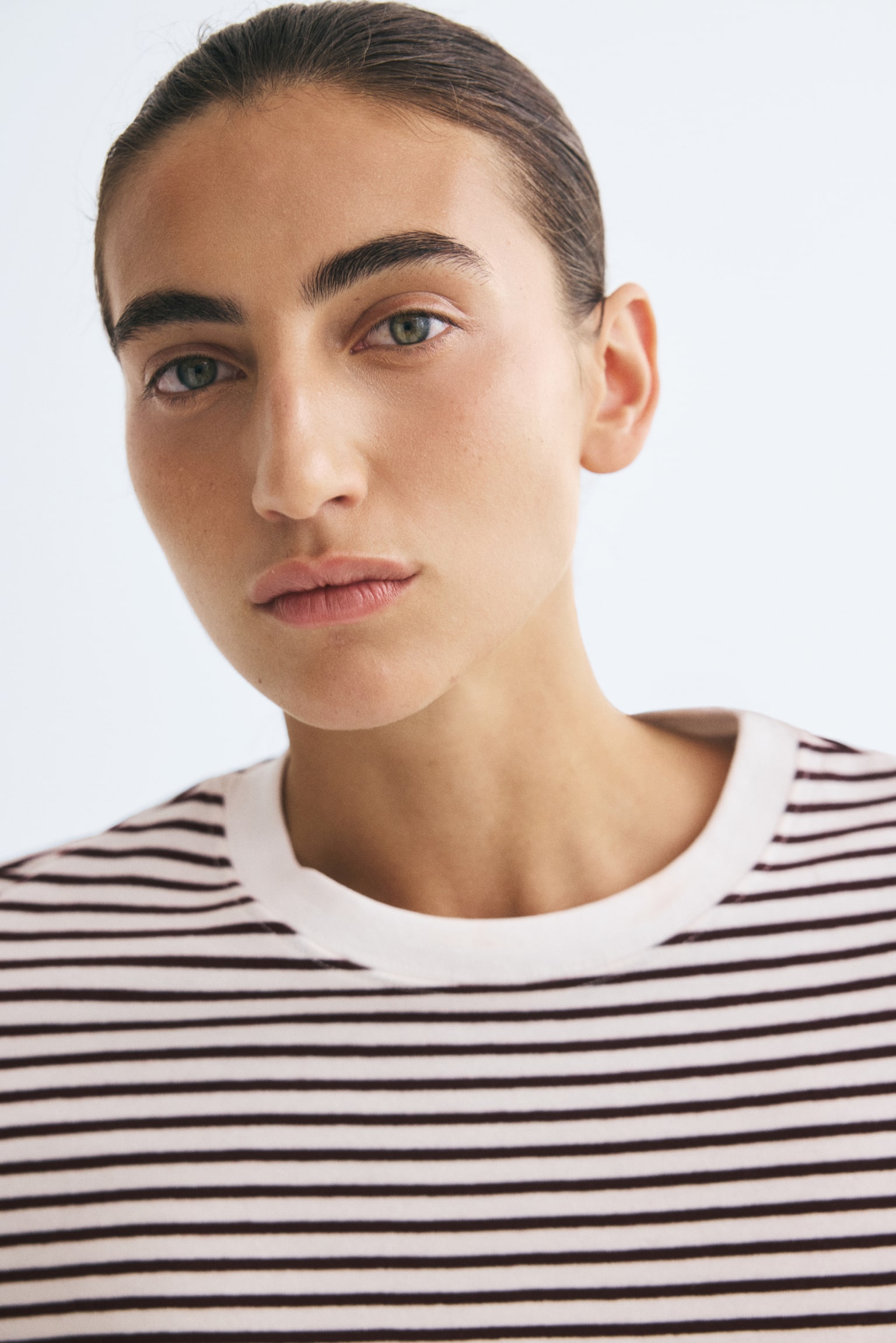 Женский топ H&M Long-sleeved jersey top, цвет: Кремовый / Бордовый полосатый — фото 5