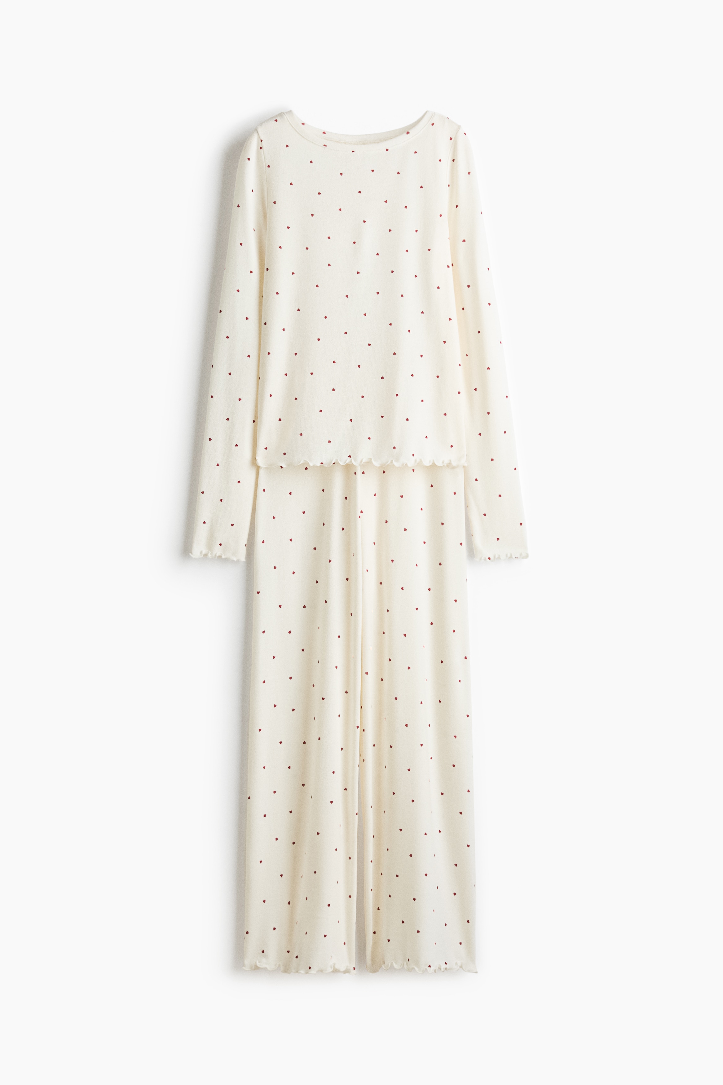 Brushed jersey pyjamas - Cream/Hearts/Light greige/Black/Ivory