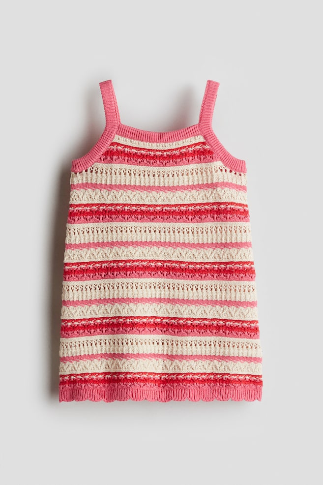 Klänning med virkad look - Pink/Striped/Ljusbeige/Svart - 1