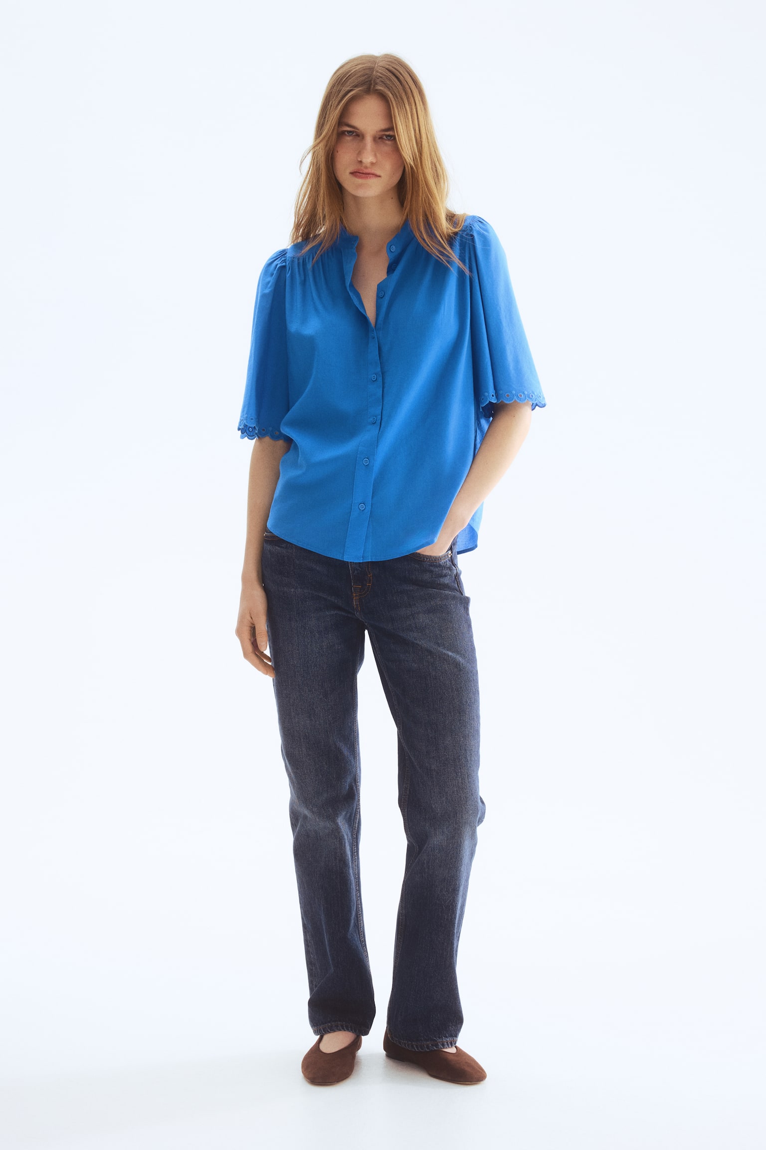 Женская блузка H&M Cotton-Blend Blouse, цвет: Синий — фото 4
