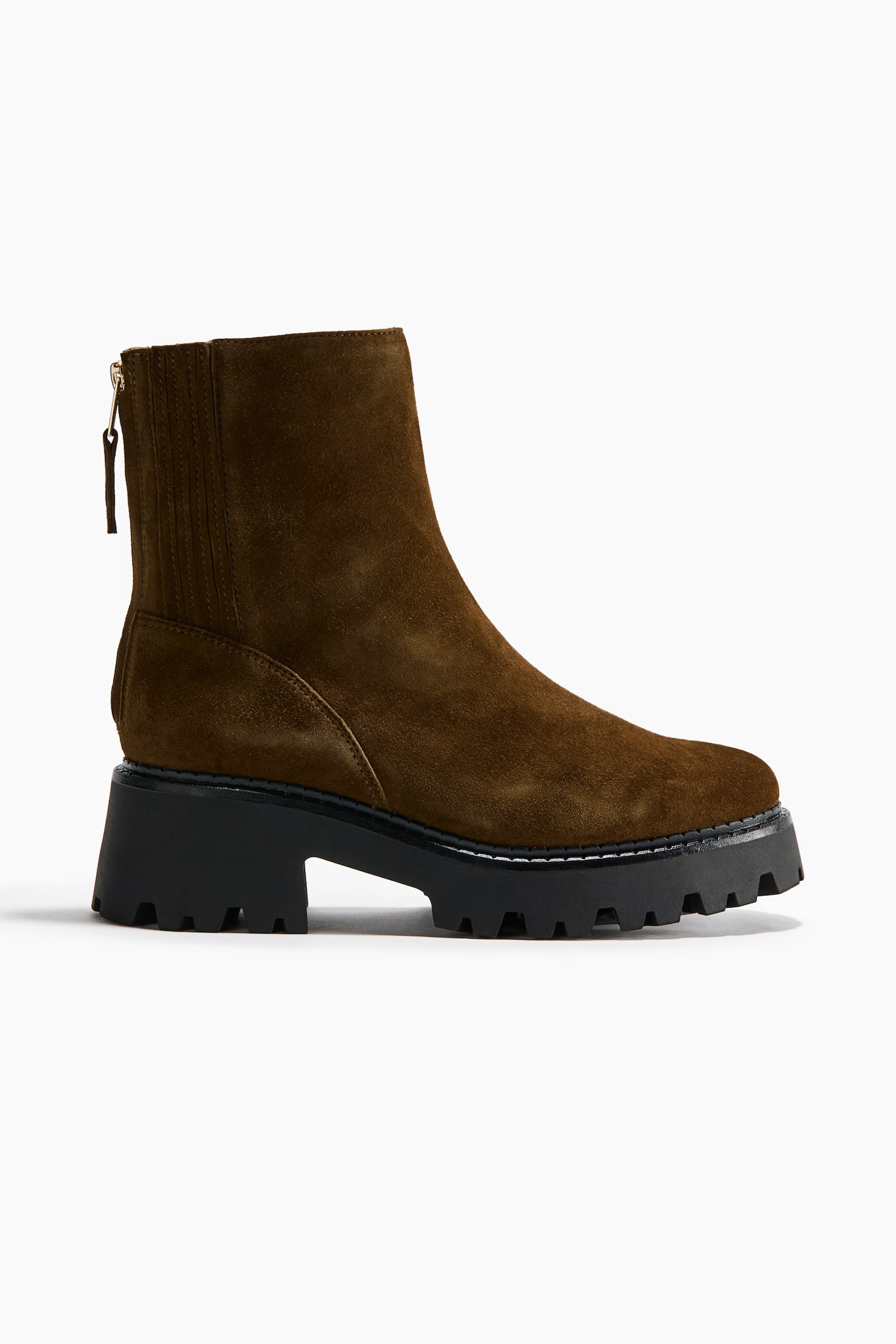 Женские ботинки H&M Chunky Leather Ankle, цвет: Тёмный хаки зелёный