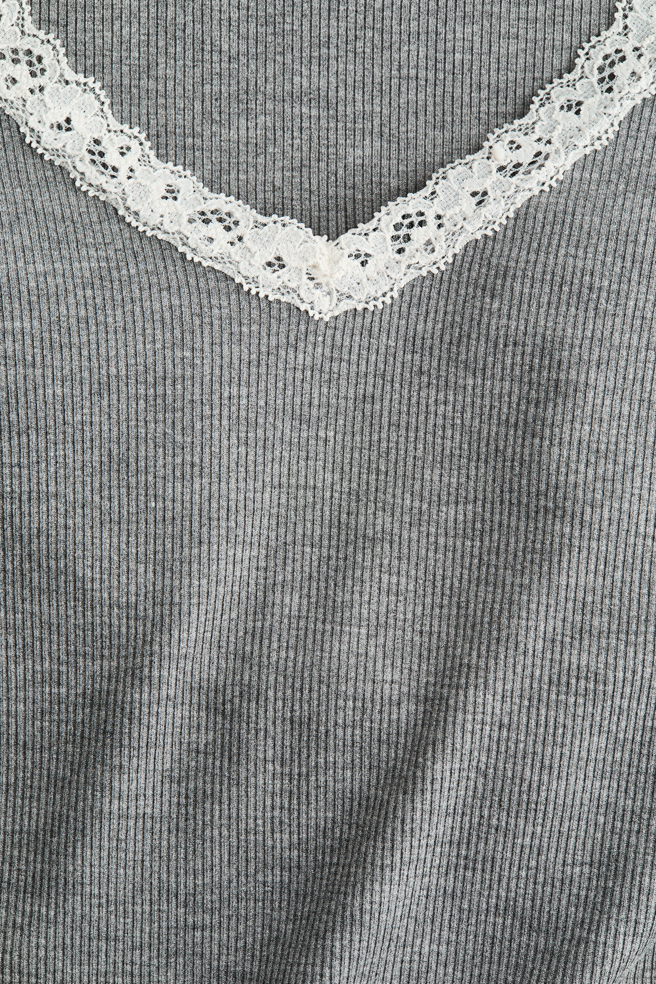 View larger image: Lace-Trimmed Jersey Top - Light gray melange - Ladies | H&M US 2