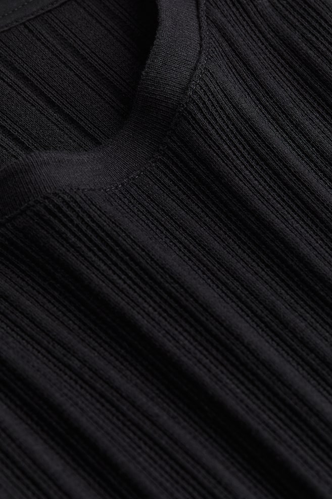 Regular Fit Pointelle-knit T-shirt - Black/Cream - 5