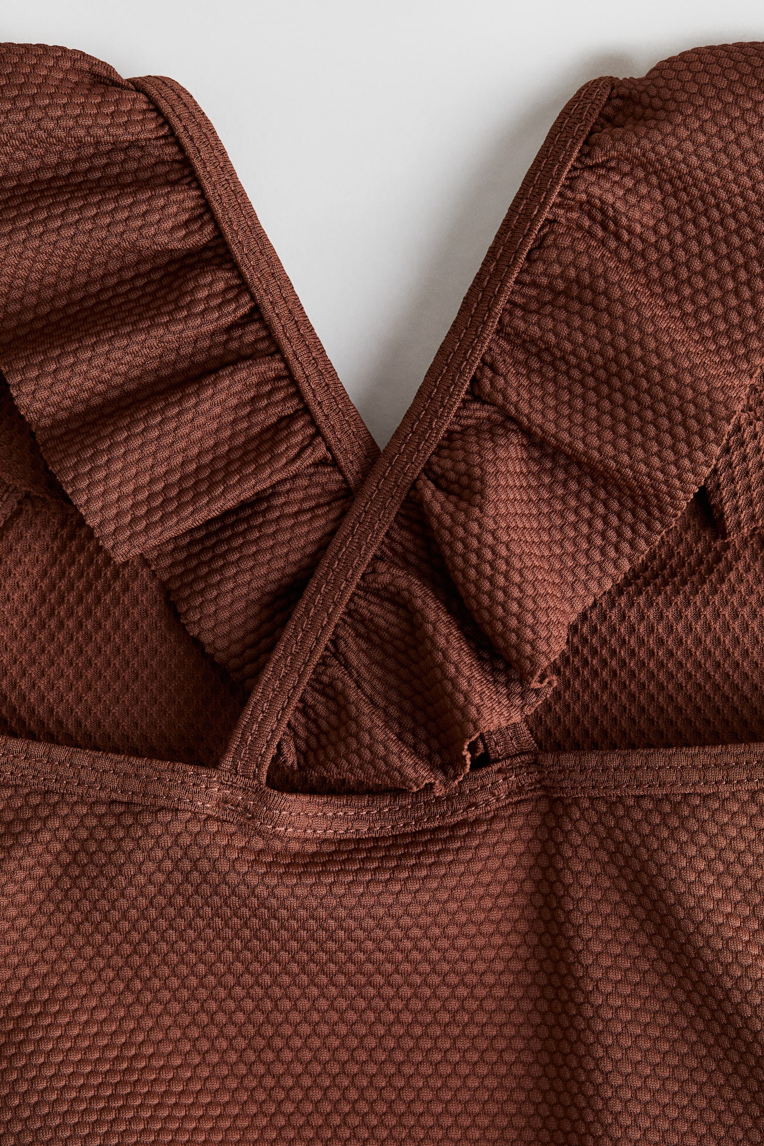 Flounce Trim Swimsuit - Brown/Orange/Light beige/Floral - 2