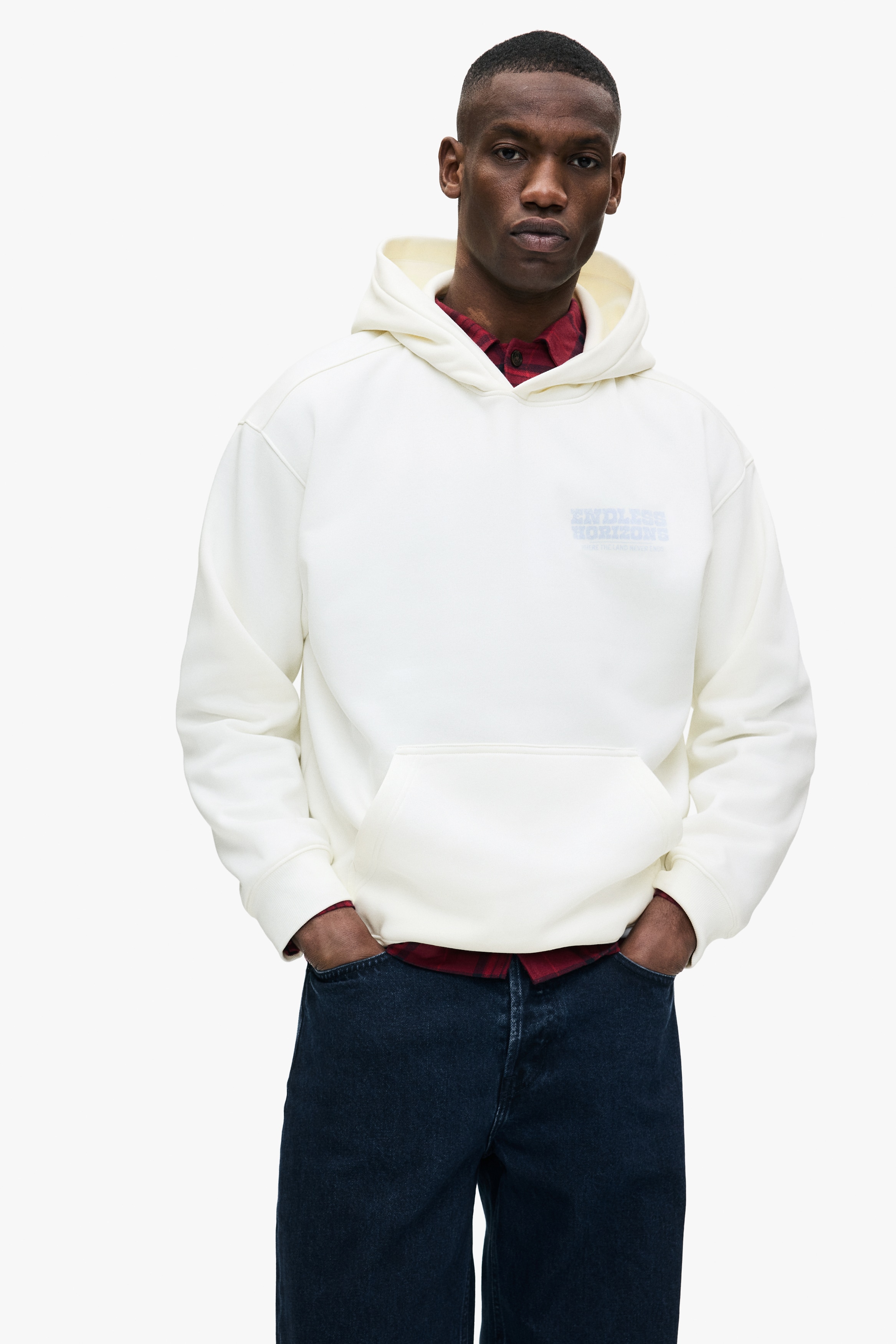 Men's White/Endless Horizons Relaxed-Fit Printed Hoodie | H&M US