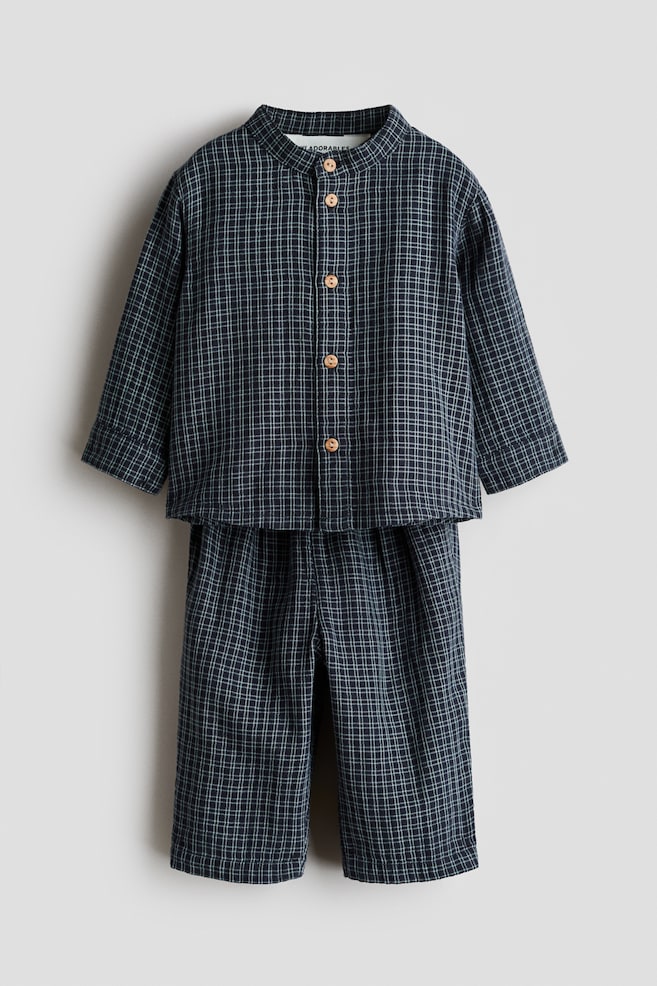 2-Piece Cotton Set - Navy blue/checked/Light beige/checked - 1