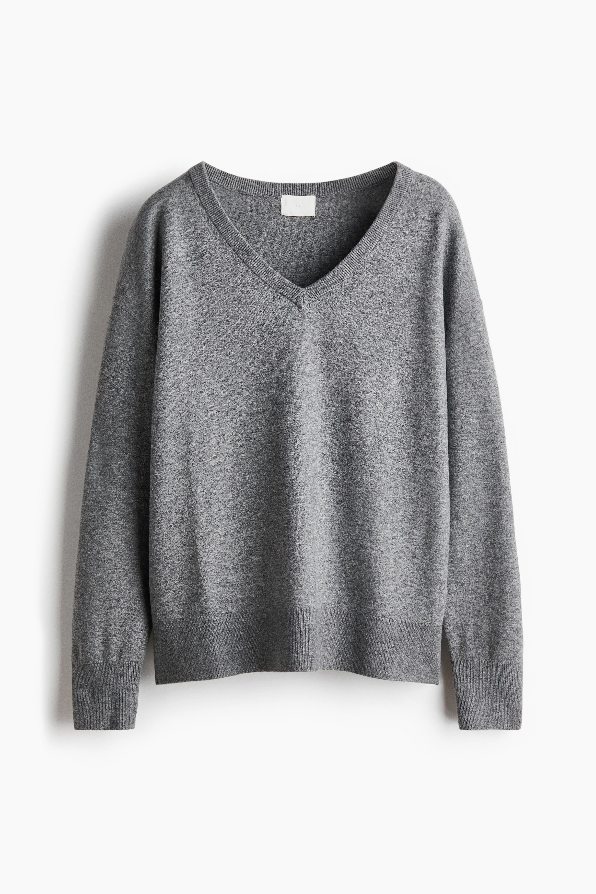 Camisola oversize com decote em V - Cinzento mesclado/Azul marinho/Bege escuro