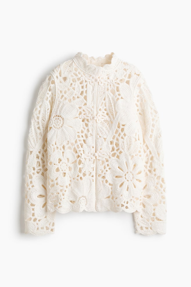 Crochet-look cardigan - Ivory - 1