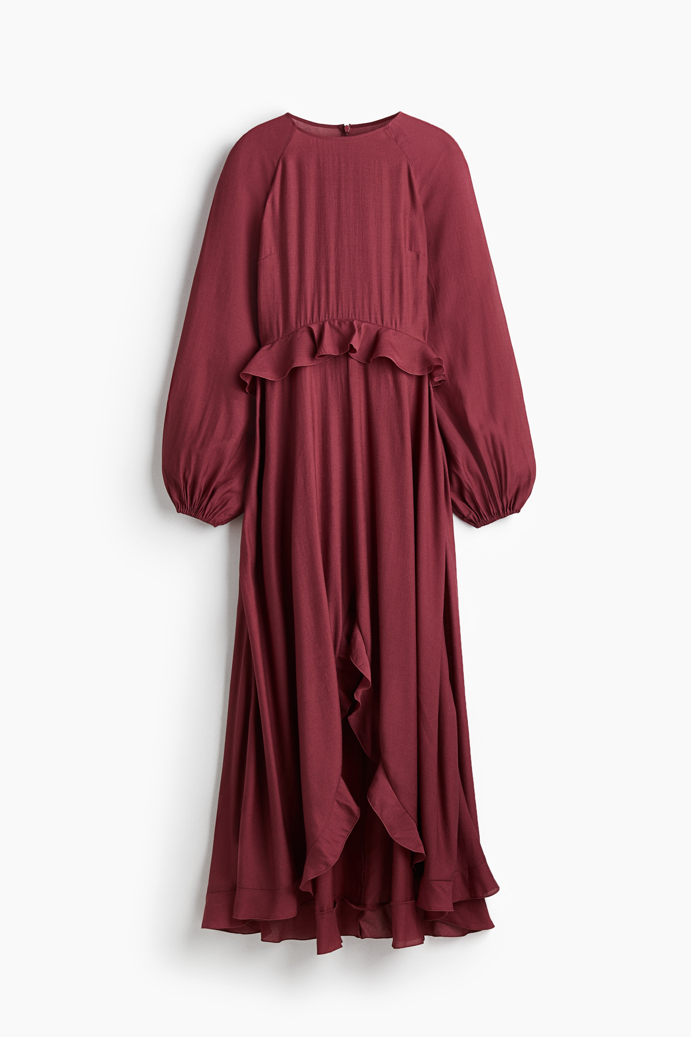 Flounce Trim Maxi Dress - Burgundy