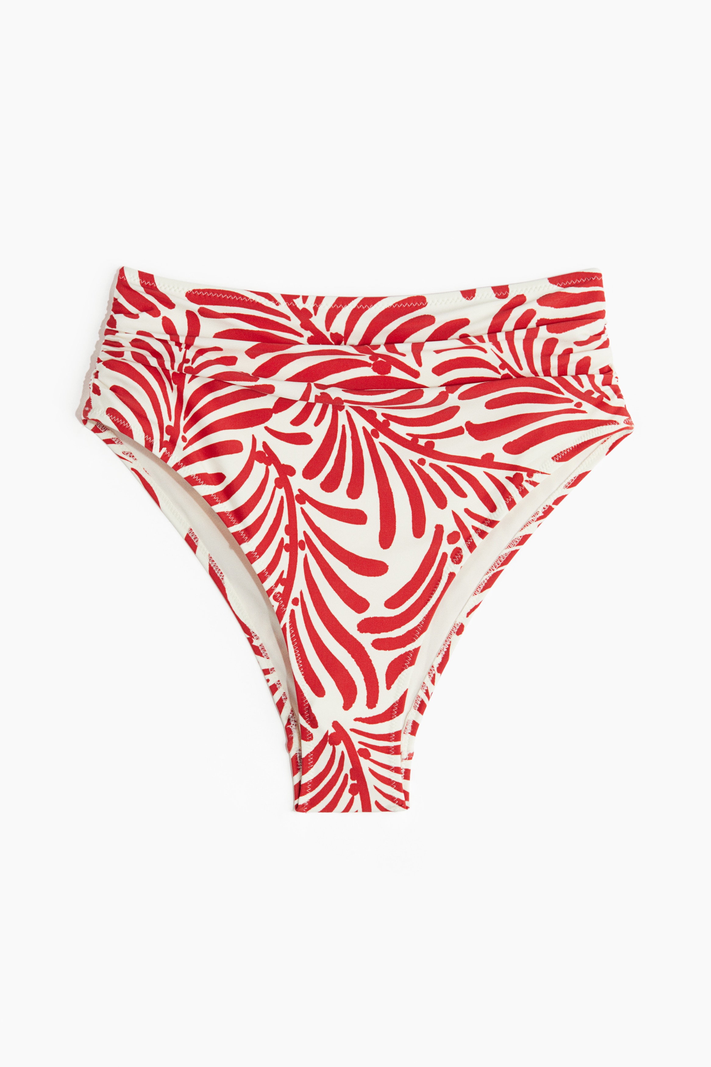 High Waist Cheeky Bikini Bottoms - White/red patterned/Dusty green