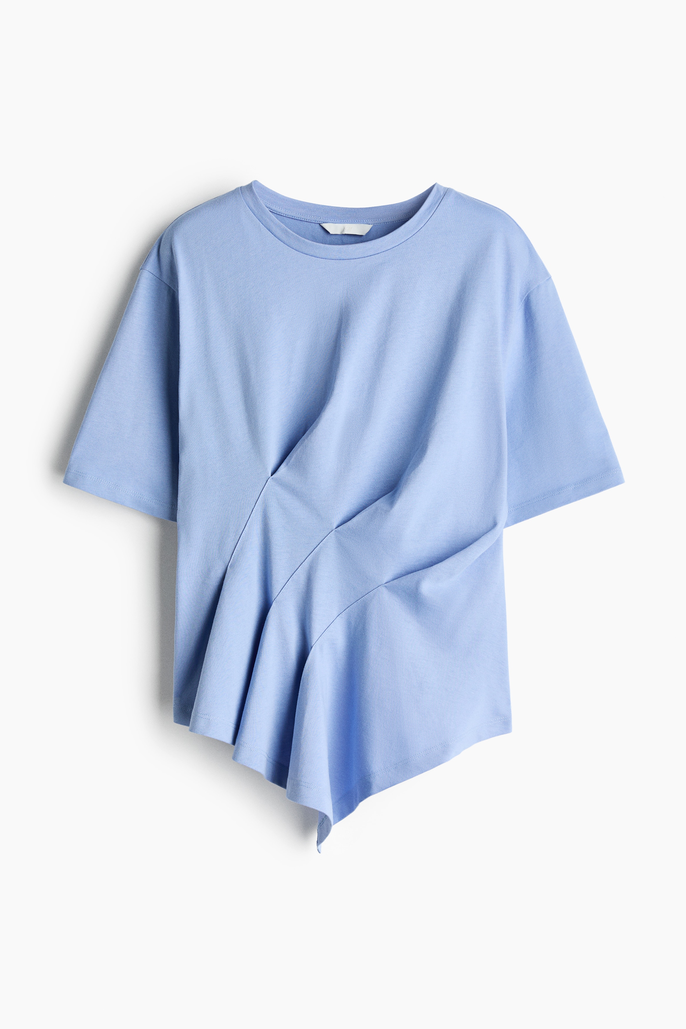 Camisola com pregas em algodão - Azul claro/Branco