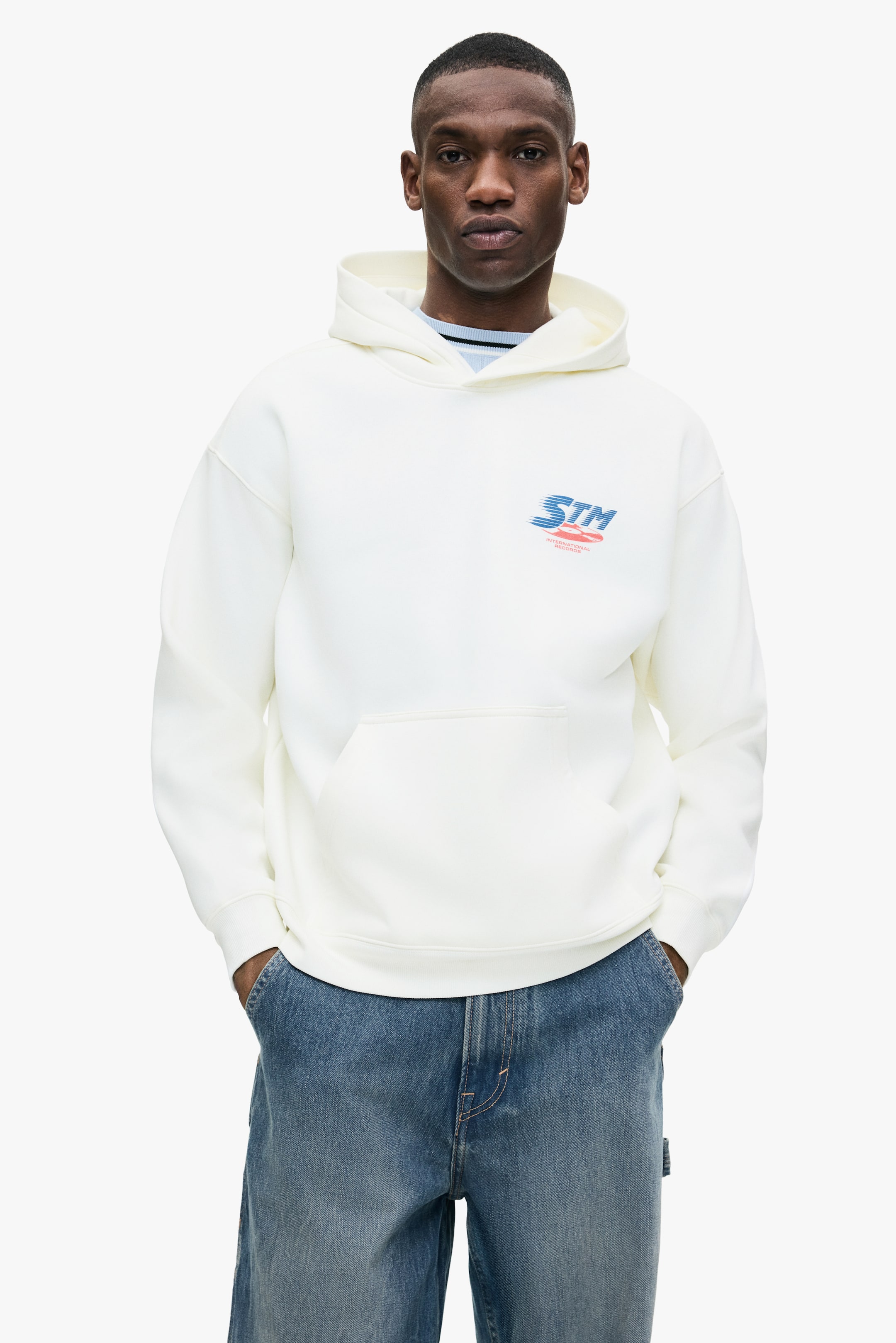 이미지 확대 보기: Relaxed Fit Printed hoodie - White/STM - Men | H&M KR 1