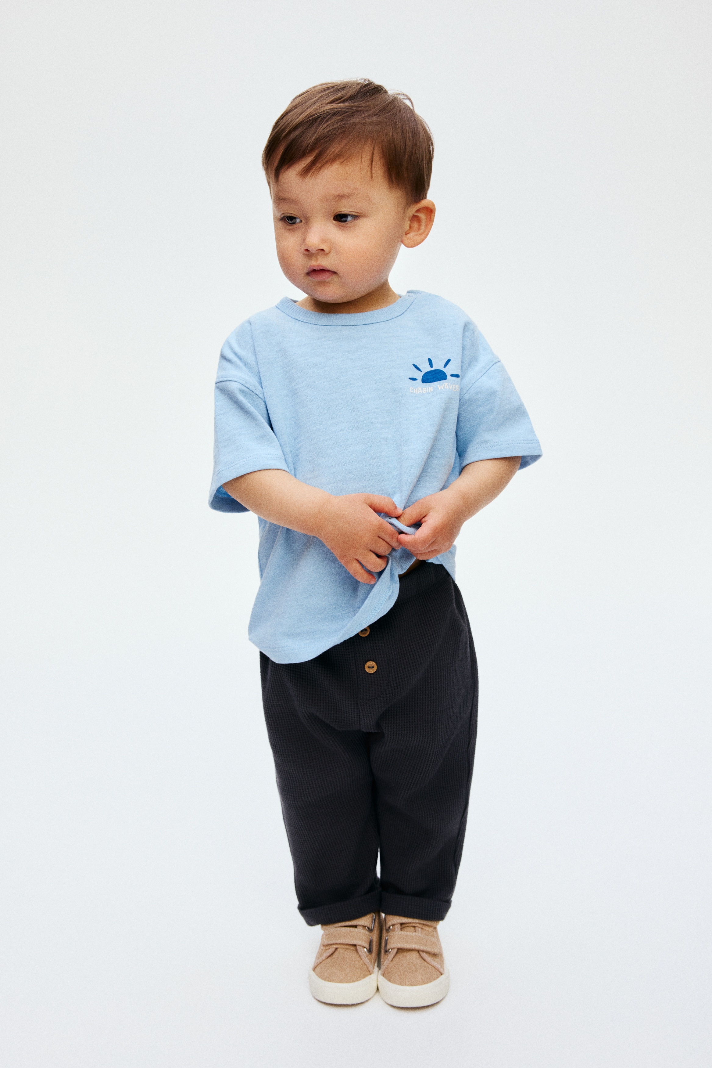 Waffled jersey trousers - Dark grey/Brown