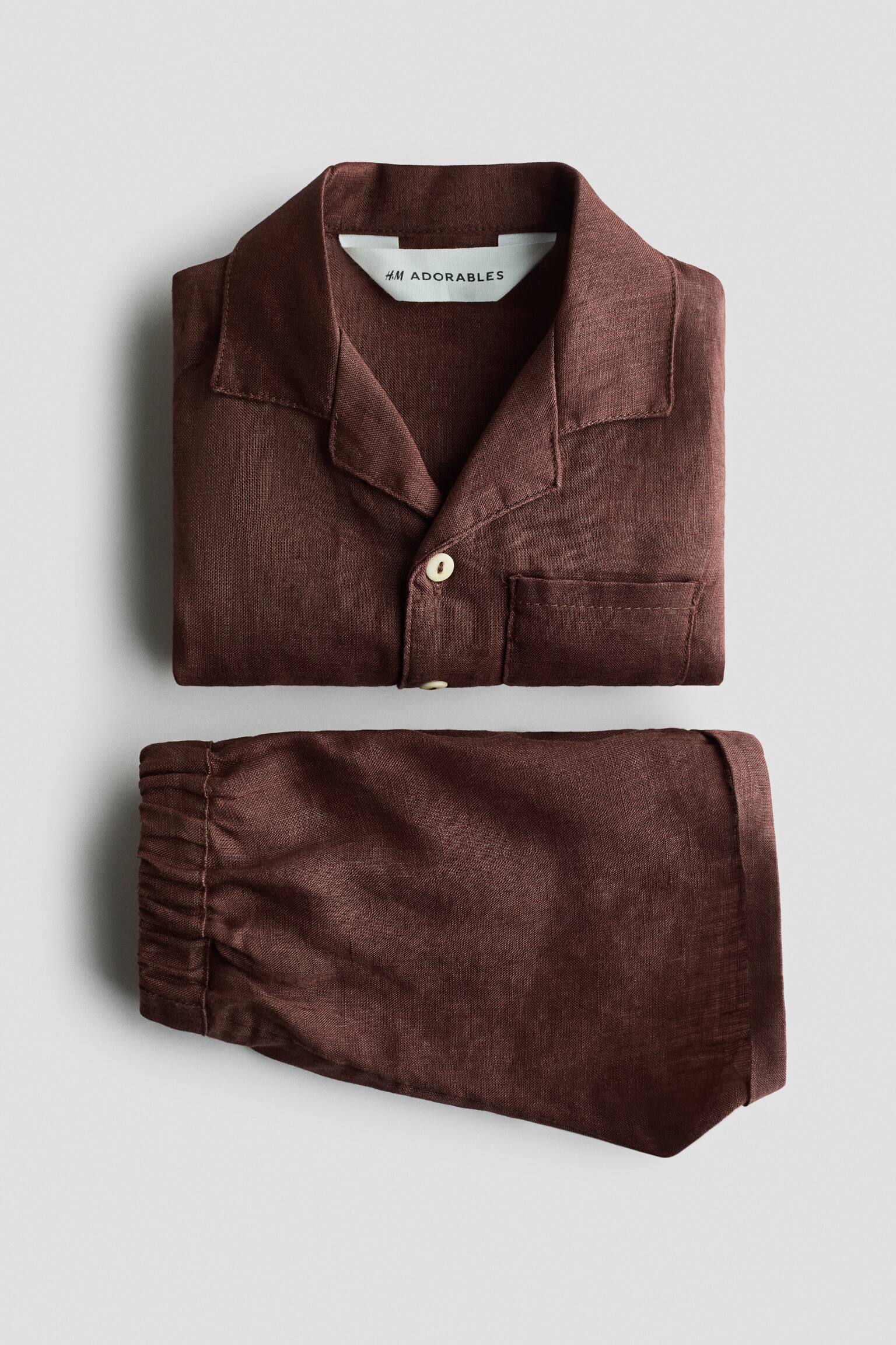 2-piece linen set - Brown - 3