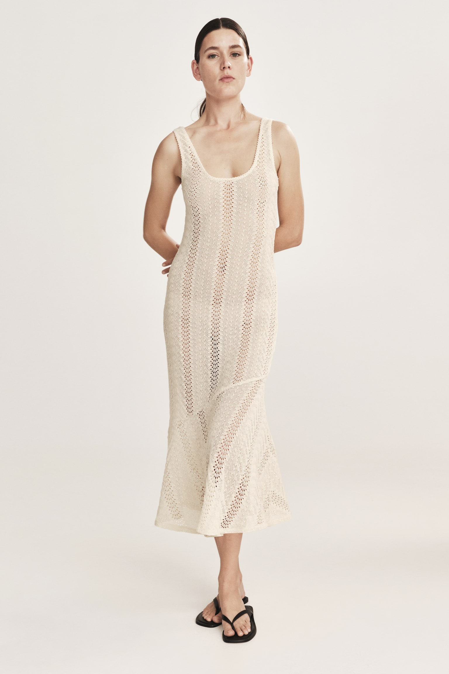Crochet-look midi dress - Light beige - 1