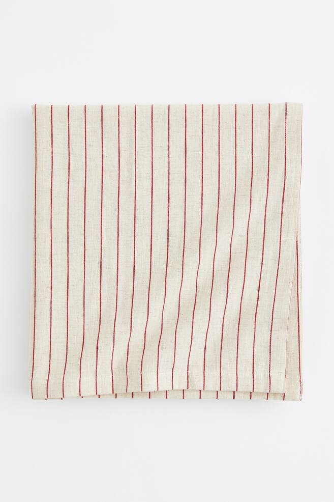 Striped linen-blend tablecloth - Beige/Red striped/Light beige/Striped - 1