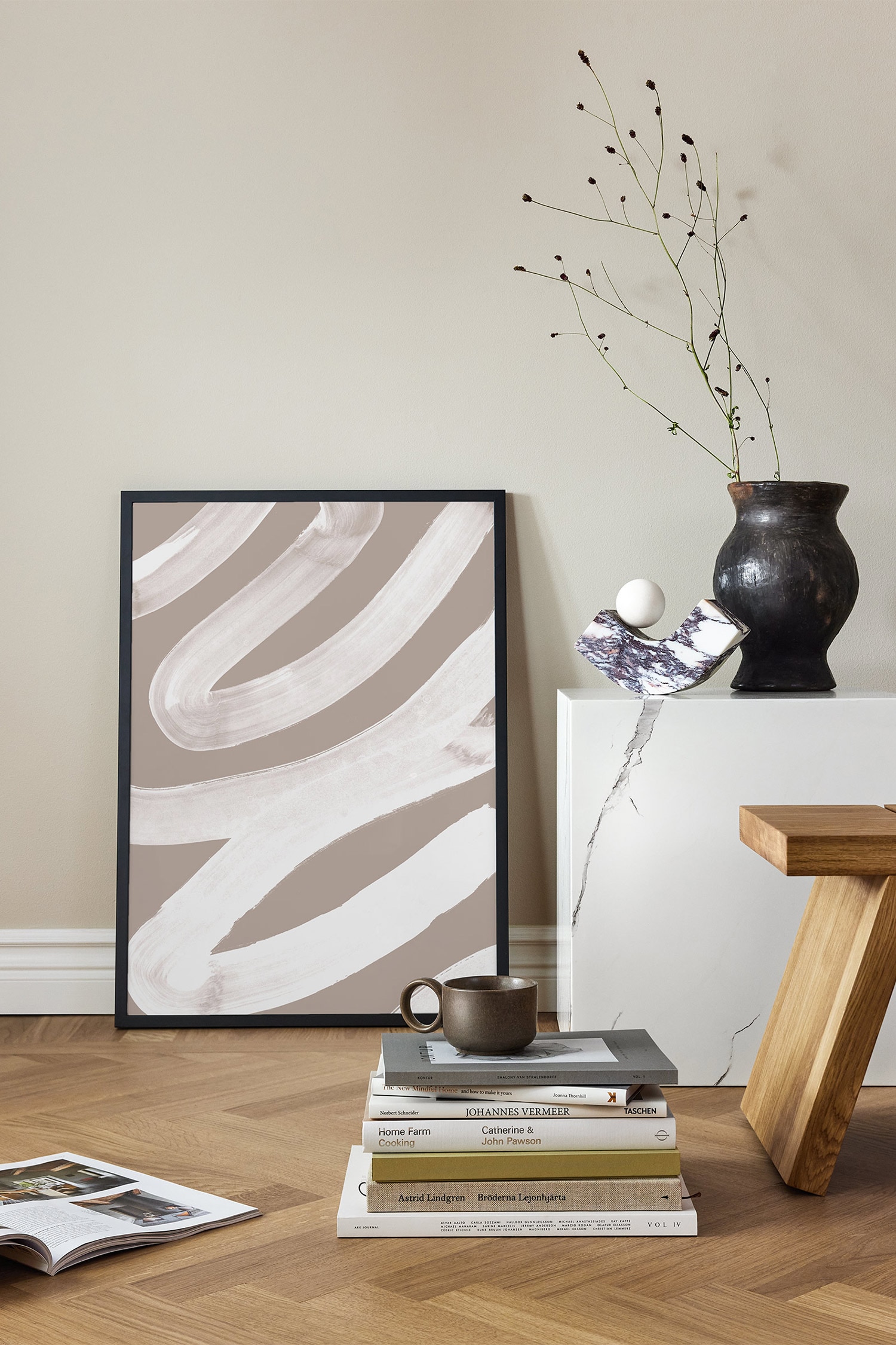 White Paths Plakat - Hvid/beige