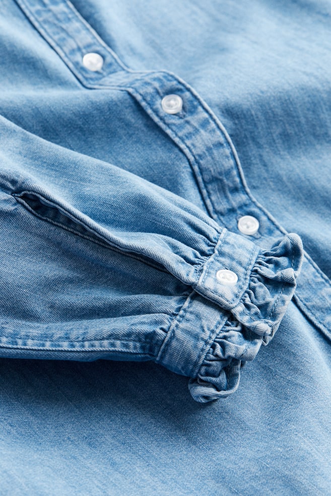 Frill-trimmed denim blouse - Light denim blue - 3