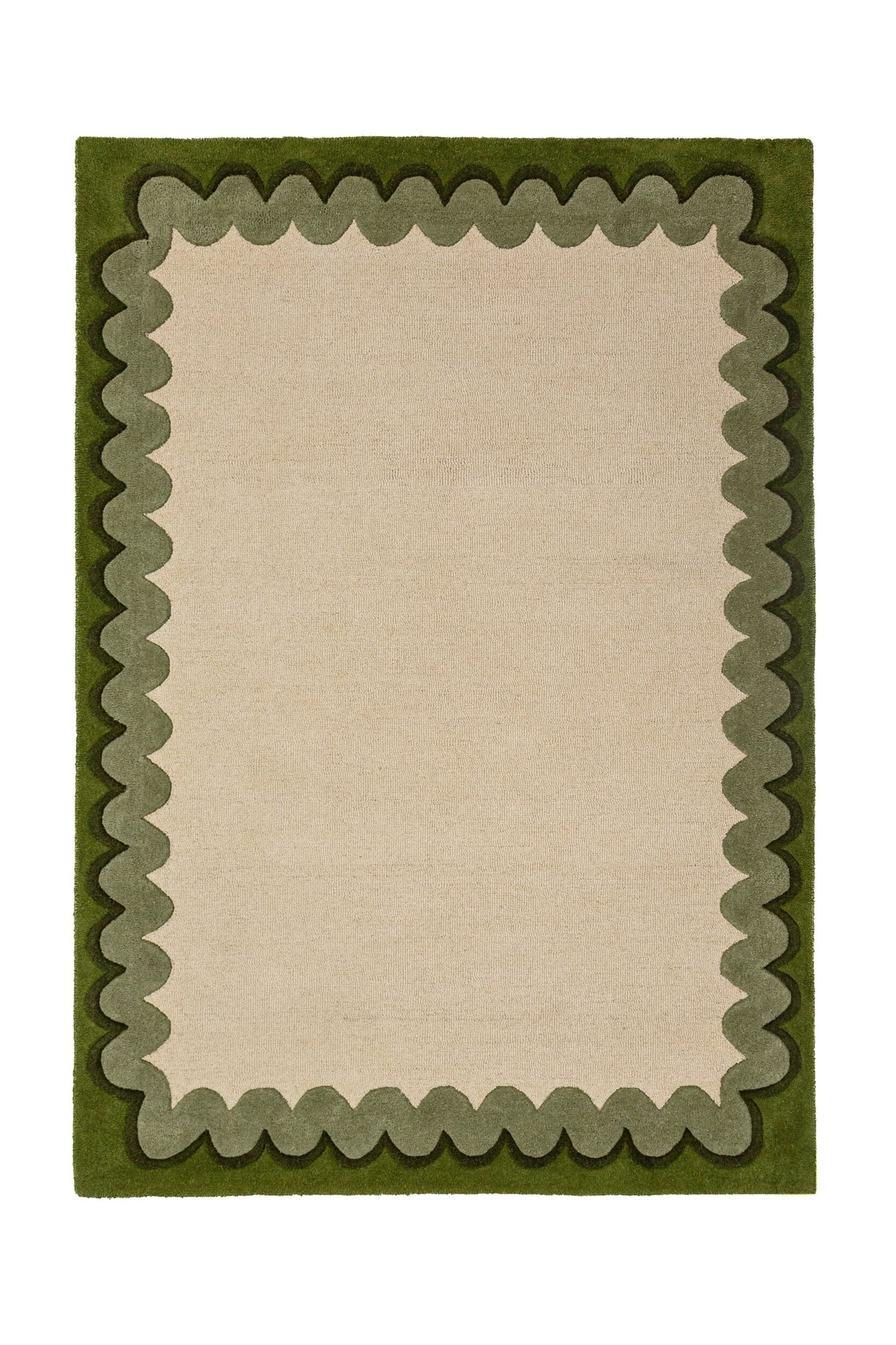 Tappeto In Lana Wiggle Con Bordo - Verde Oliva - 1