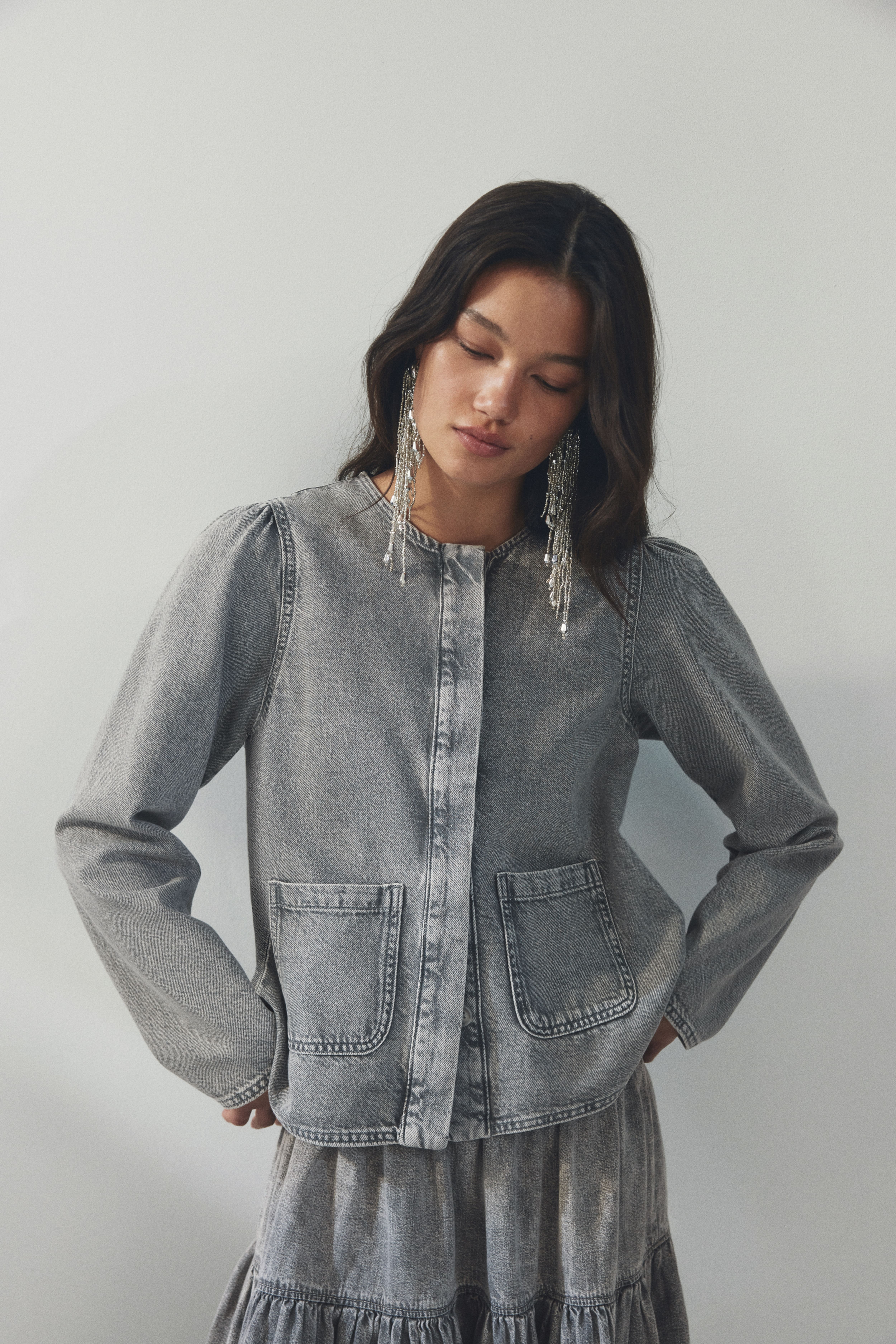 Puff-Sleeved Denim Jacket