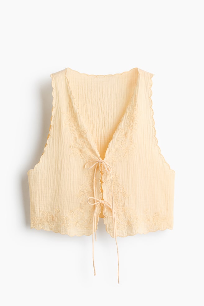 Top de praia em musselina de algodão - Amarelo claro/Creme - 1