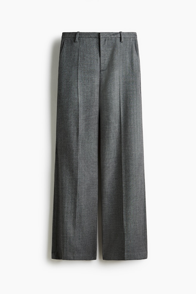 Wide-Leg Dress Pants - Dark gray/herringbone pattern - 1