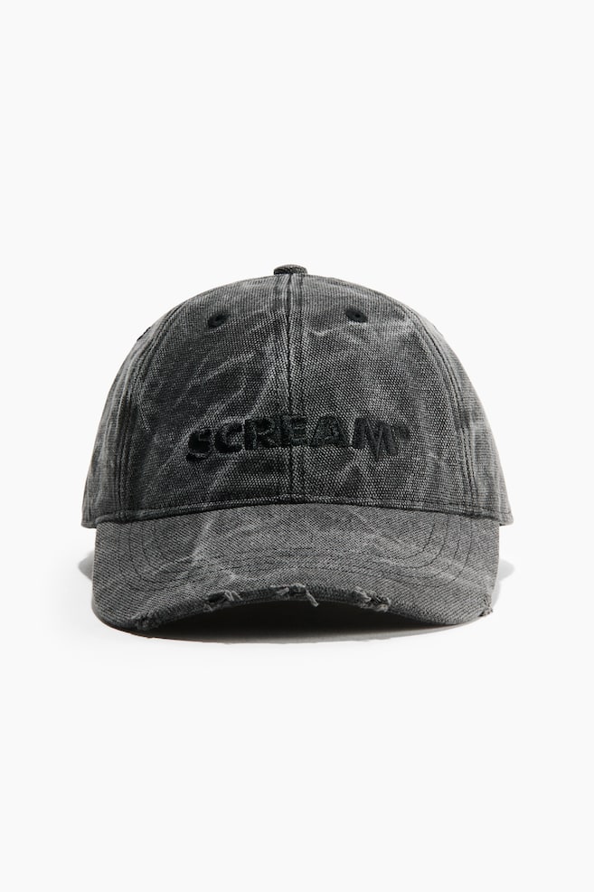 Cap with Embroidered Motif - Washed black/Scream - 1
