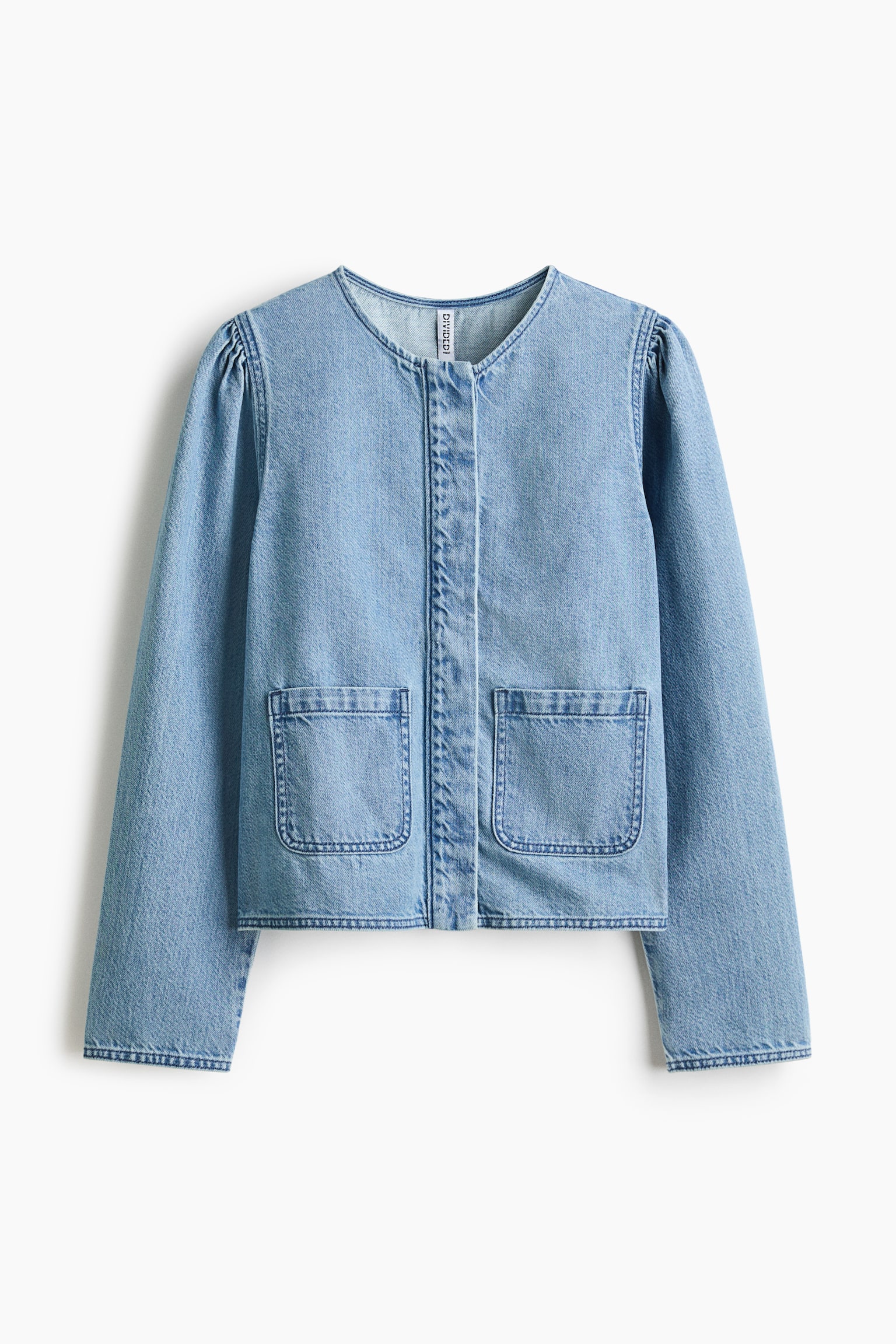 Puff-sleeved denim jacket - Light denim blue/Washed grey - 2