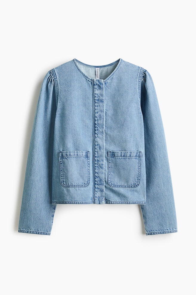 Puff-sleeved denim jacket-Light denim blue - 1
