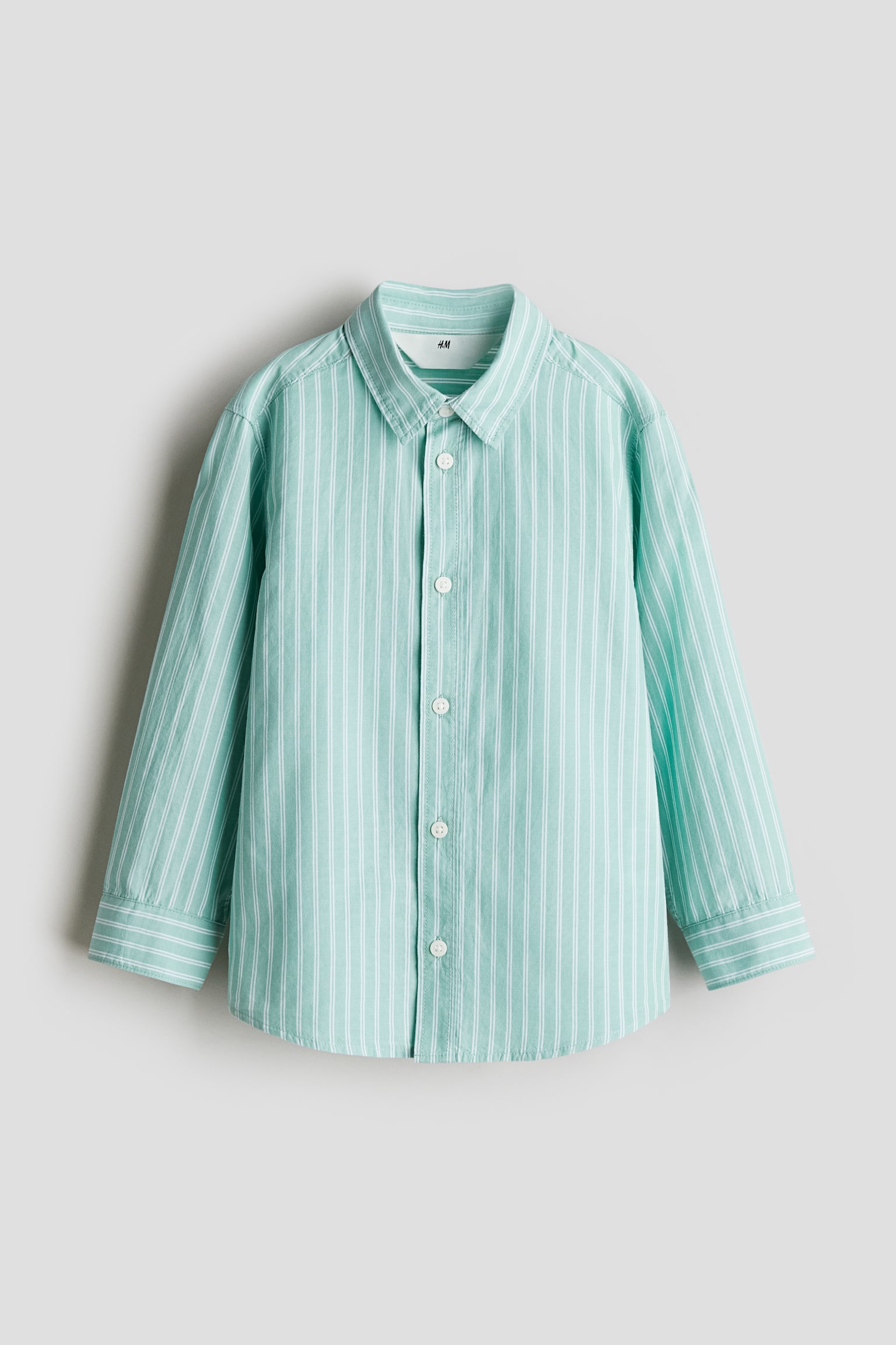 Детская рубашка H&M Long-sleeved Cotton, цвет: Бирюзовый / Полосатый — фото 1