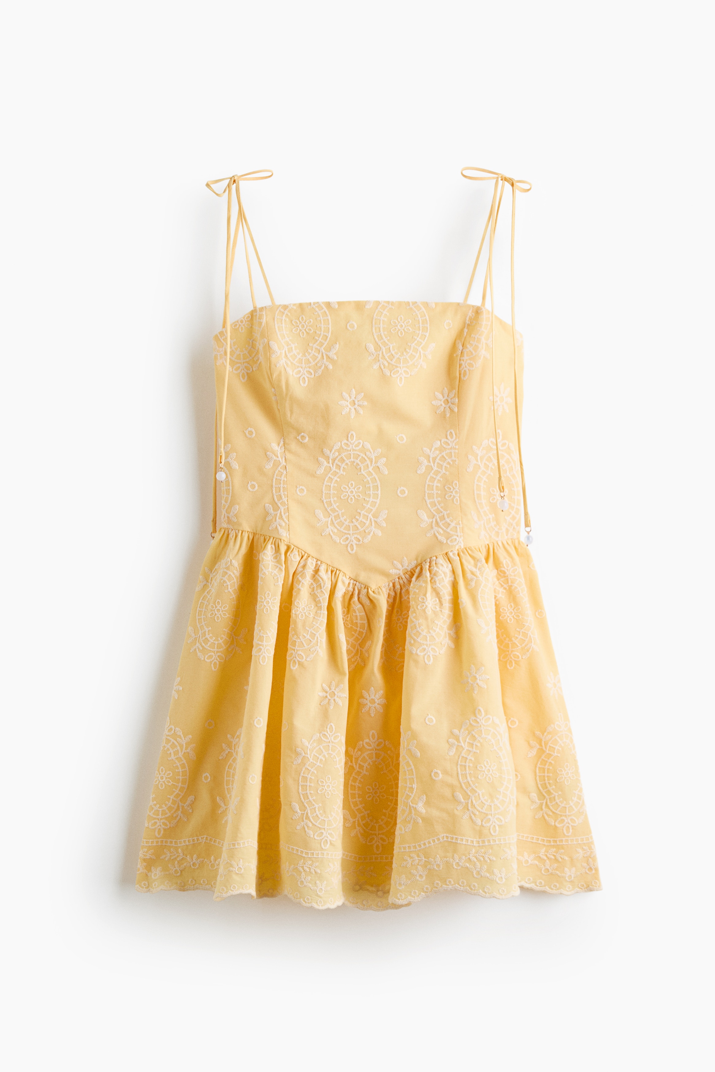 Robe brodée à jupe évasée - Jaune/Bleu/Blanc