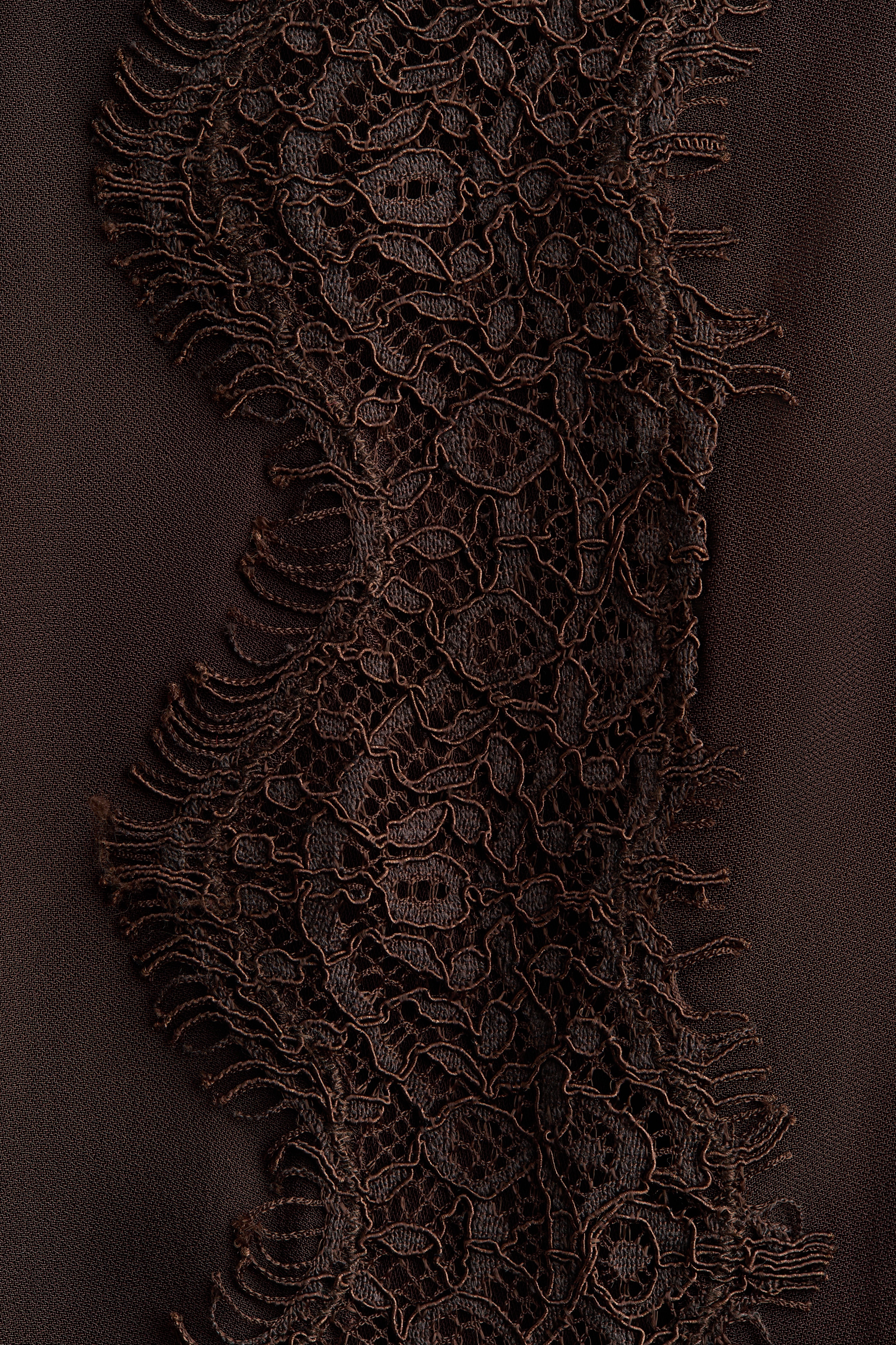 Ladies - Dark Brown Lace-Trimmed Viscose Dress - Size: S - H&M Ladies - Dark Brown Lace-Trimmed Viscose Dress - Size: S - H&M