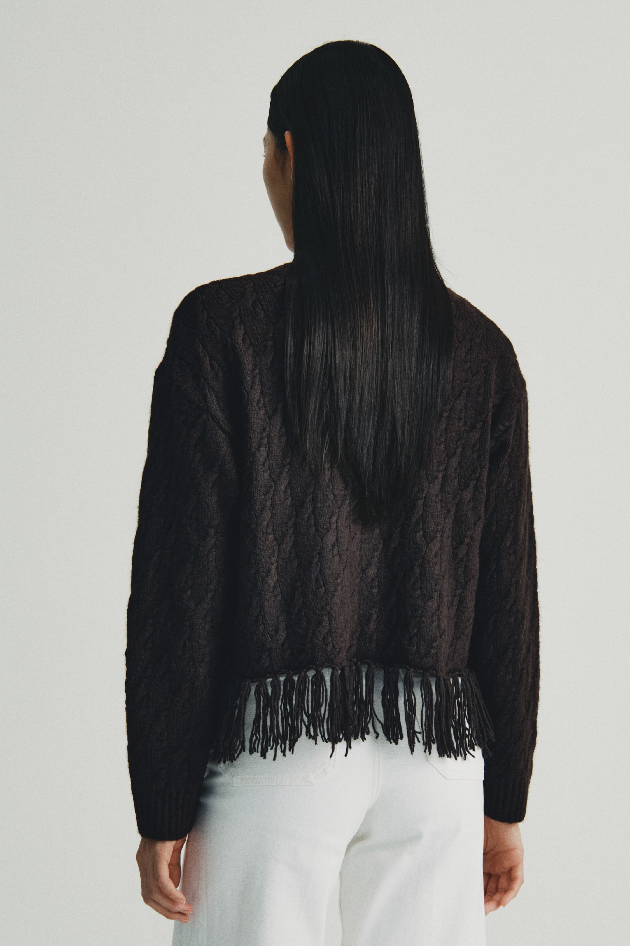 이미지 확대 보기: Fringe-trimmed cardigan - Dark brown - 여성 | H&M KR 3