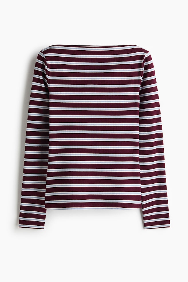 Ribbed boat-neck top - Burgundy/Striped/White/Red/Striped - 1
