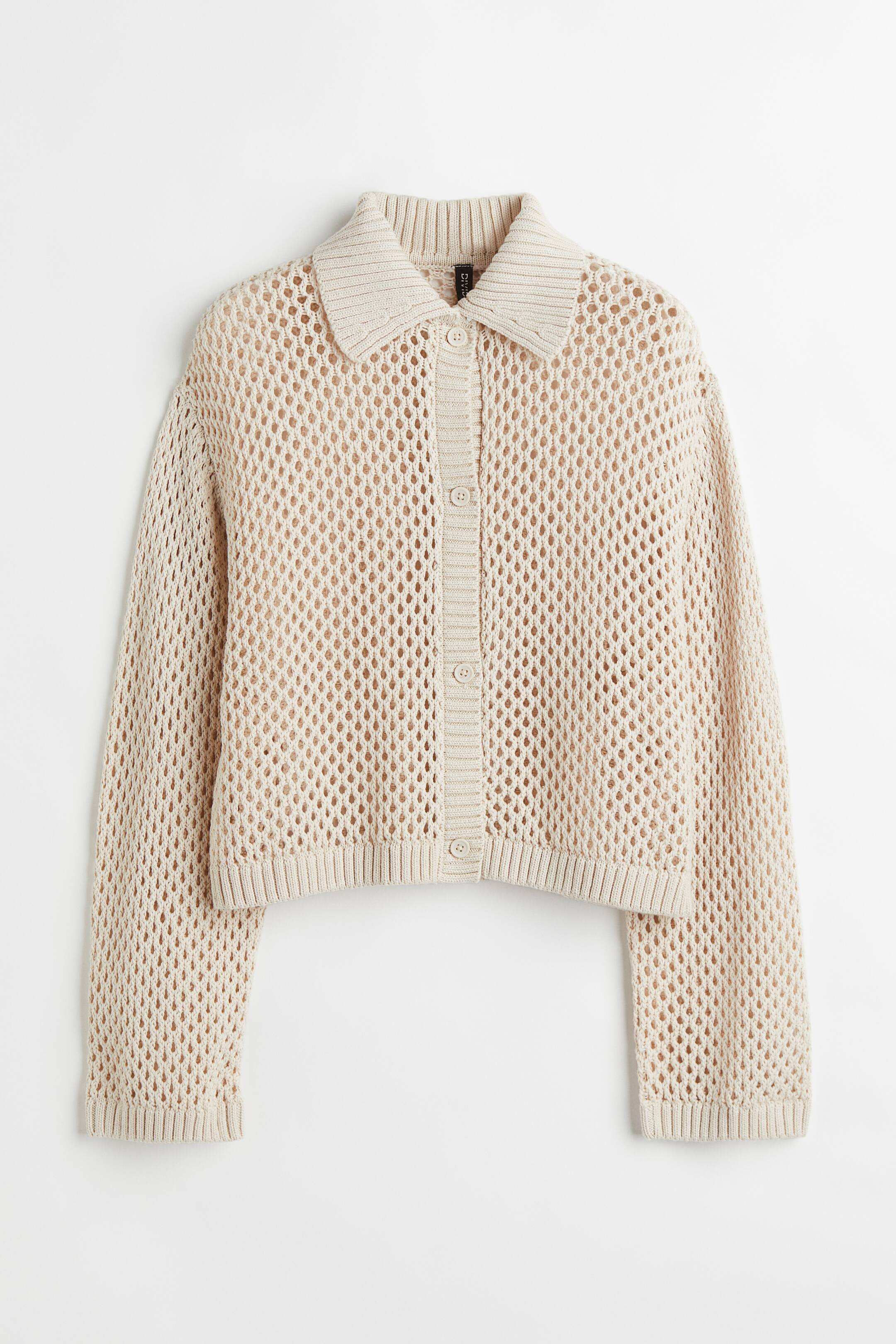 View larger image: Collared mesh-knit cardigan - Beige - Ladies | H&M 1