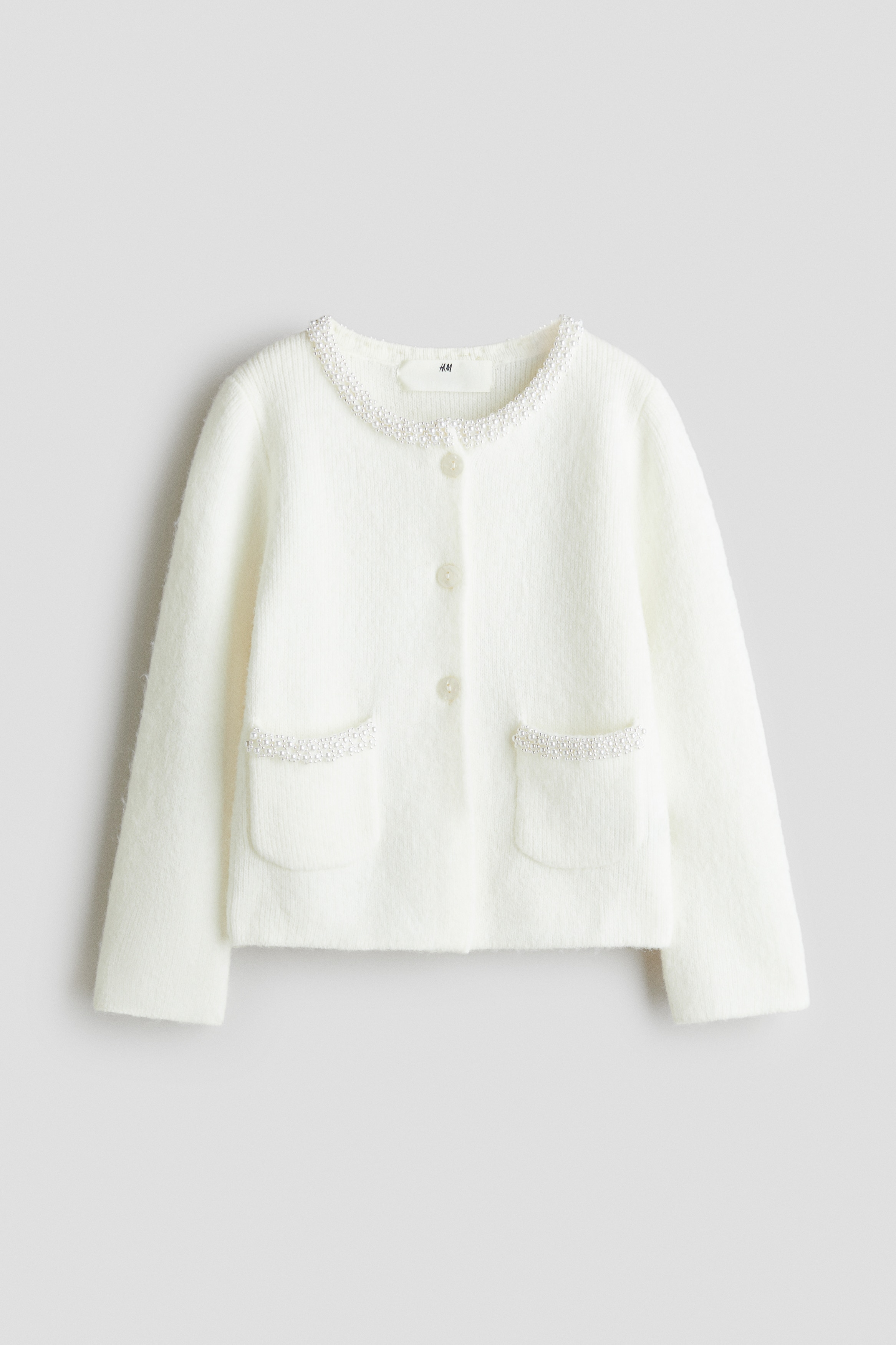 Cardigan med perler - Hvit