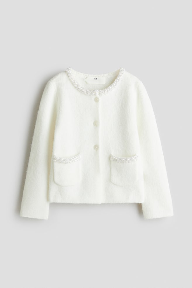 Bead-Detail Cardigan - White - 1