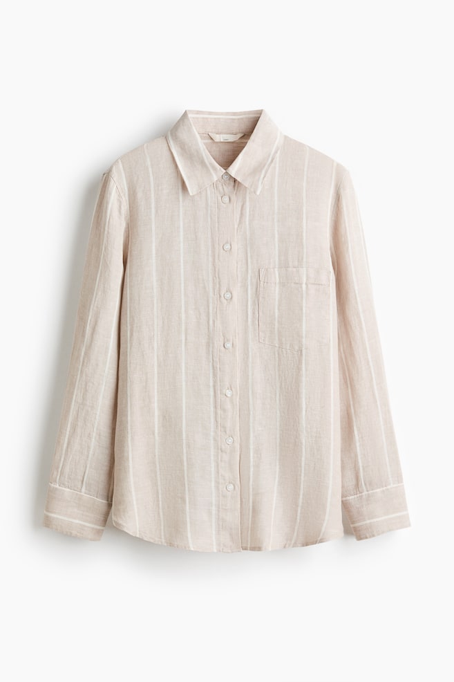 Linen Shirt - Light beige/white striped/White/Dark brown/Blue/striped/Black/Light blue/striped - 1