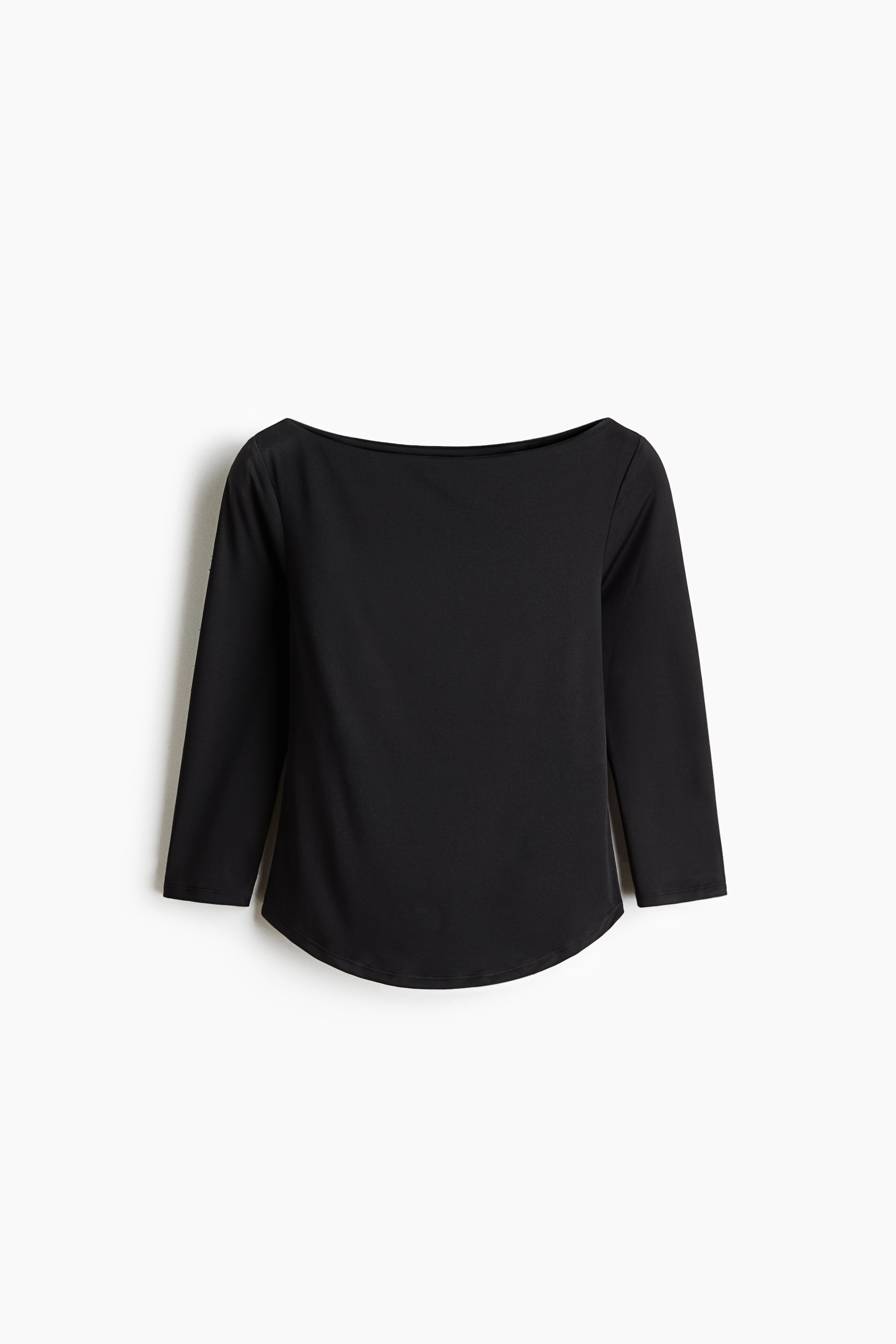 Boat-neck jersey top - Black/Dusty pink