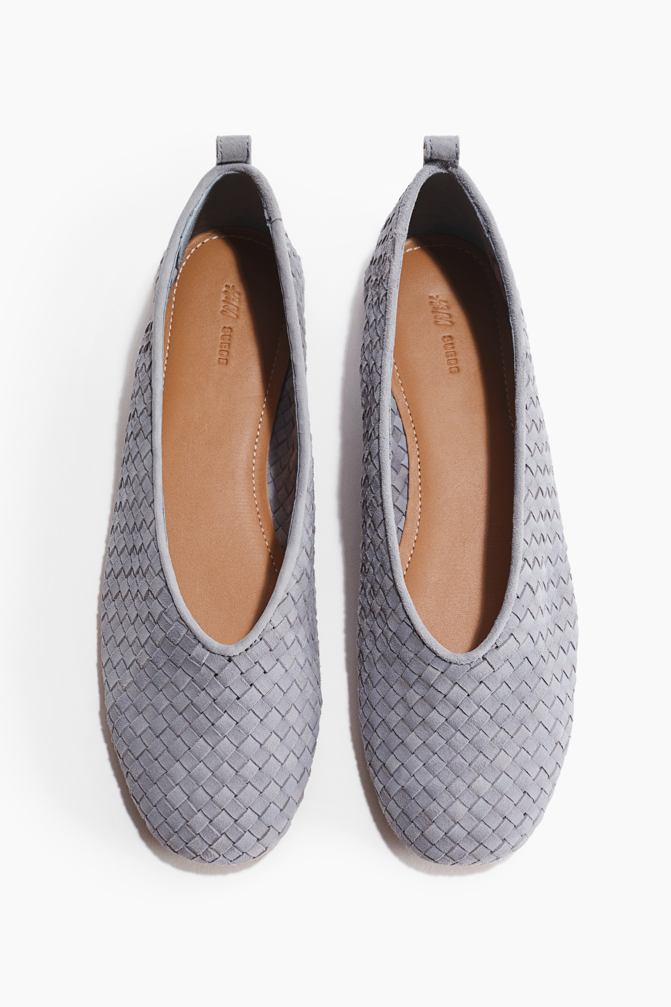 Ballerinas aus geflochtenem Leder - Mattblau/Braun/Hellbeige