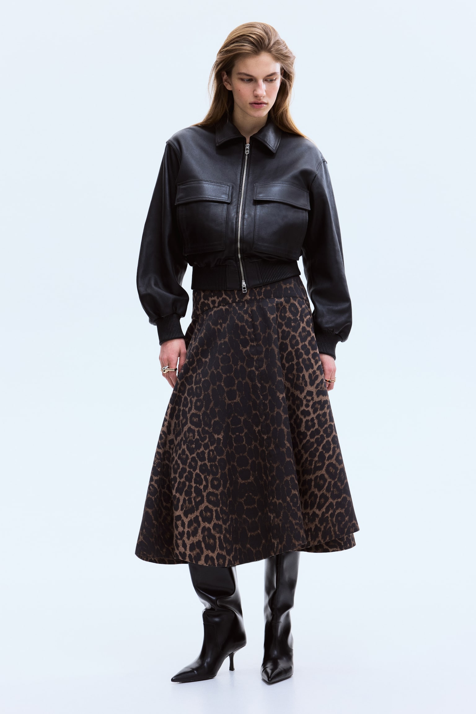 Flared twill skirt - Dark brown/Leopard print - 3