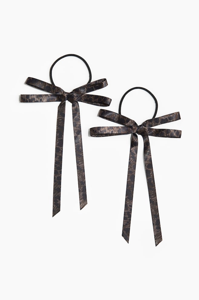 2-pack bow-detail hair elastics - Dark brown/Leopard print - 1