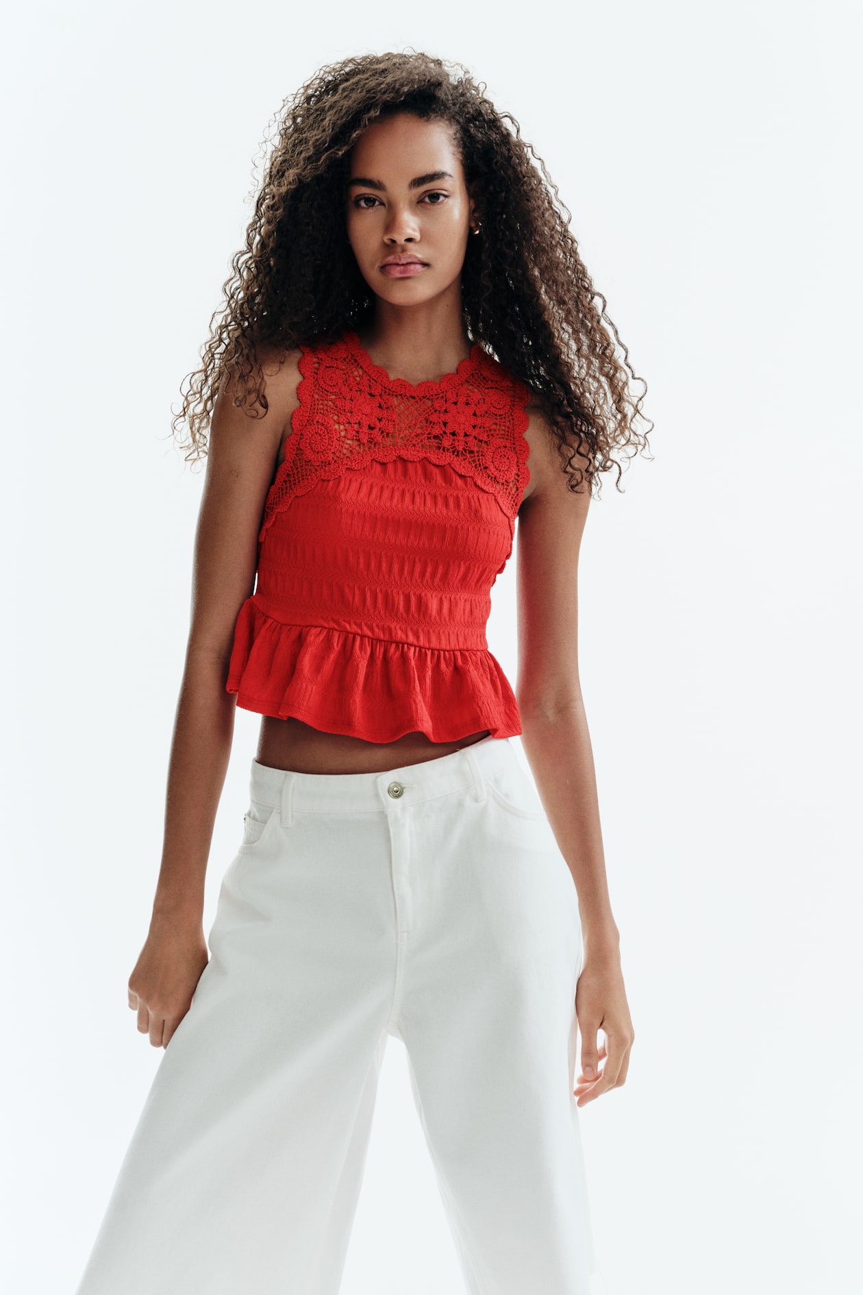 Textured Top with Crochet-Look Section - image 3