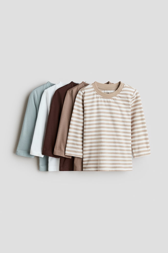 Pack de 5 camisetas de algodón - Beige/Rayas/Azul/Rojo/Blanco - 1