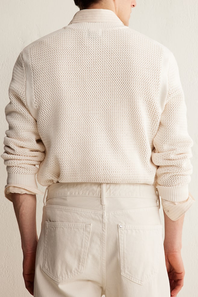 Regular Fit Hole-knit jumper - Cream - 5